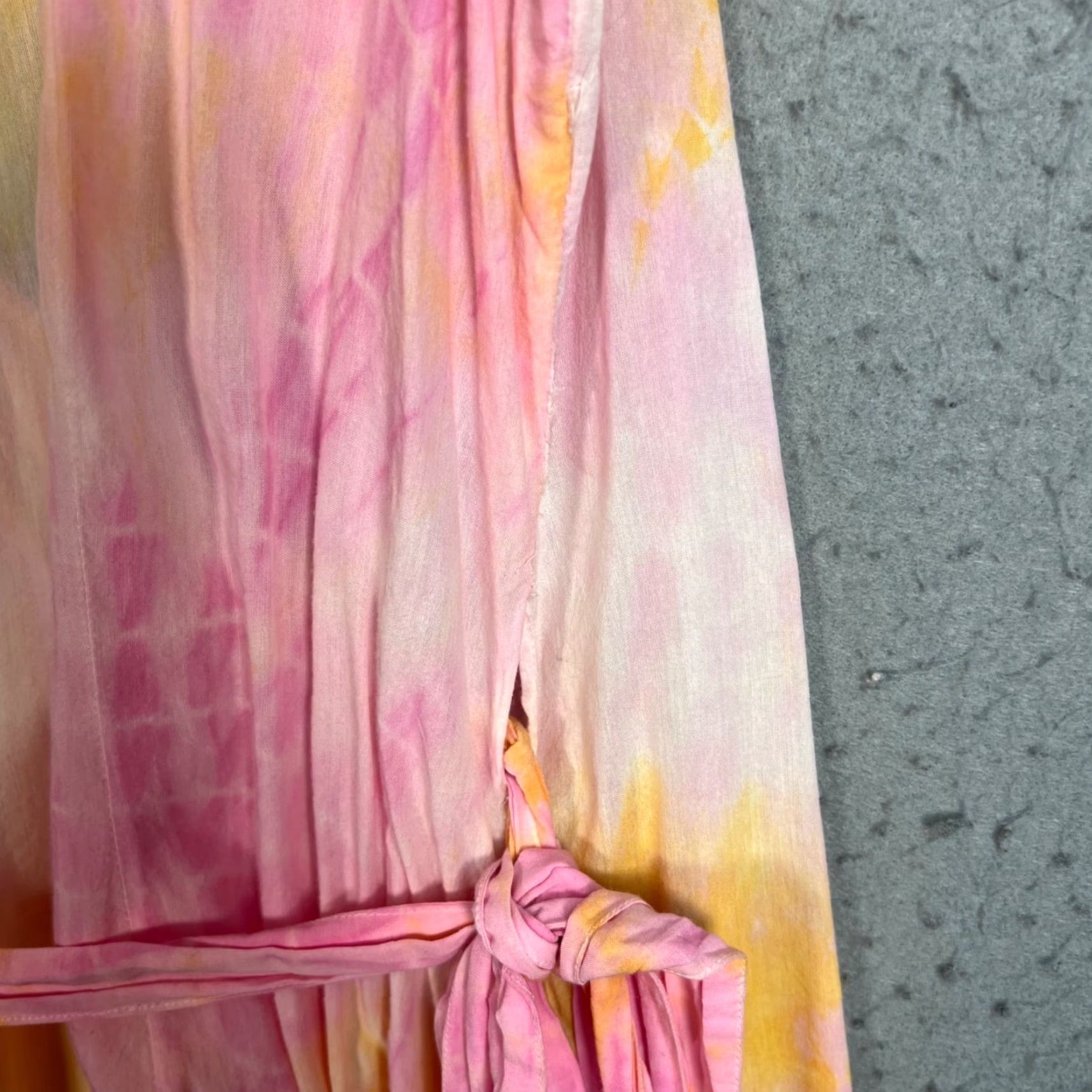 Vintage Calypso St. Barth Womens Small Pink & Yellow Tie-Dye Wrap Dress With Eyelet Hem Shirt Sleeveless V-Neck Casual Summer Spring Short Dress Womens Size S / US 4 / IT 40 - 7 Thumbnail