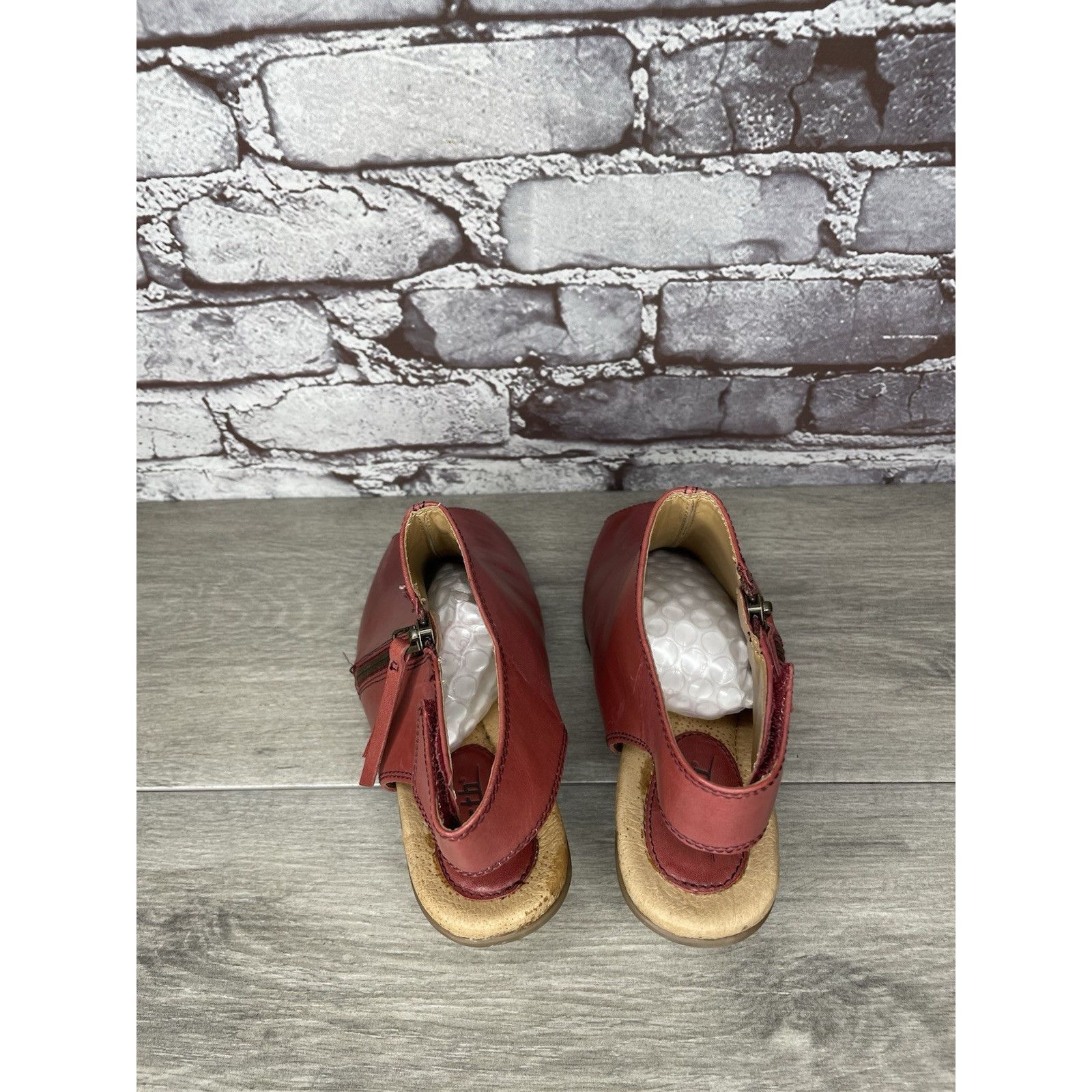 Other Earth Kristy Zip Up Peep Toe Red Leather Slingback Booties S Size US 8.5 / IT 38.5 - 5 Thumbnail