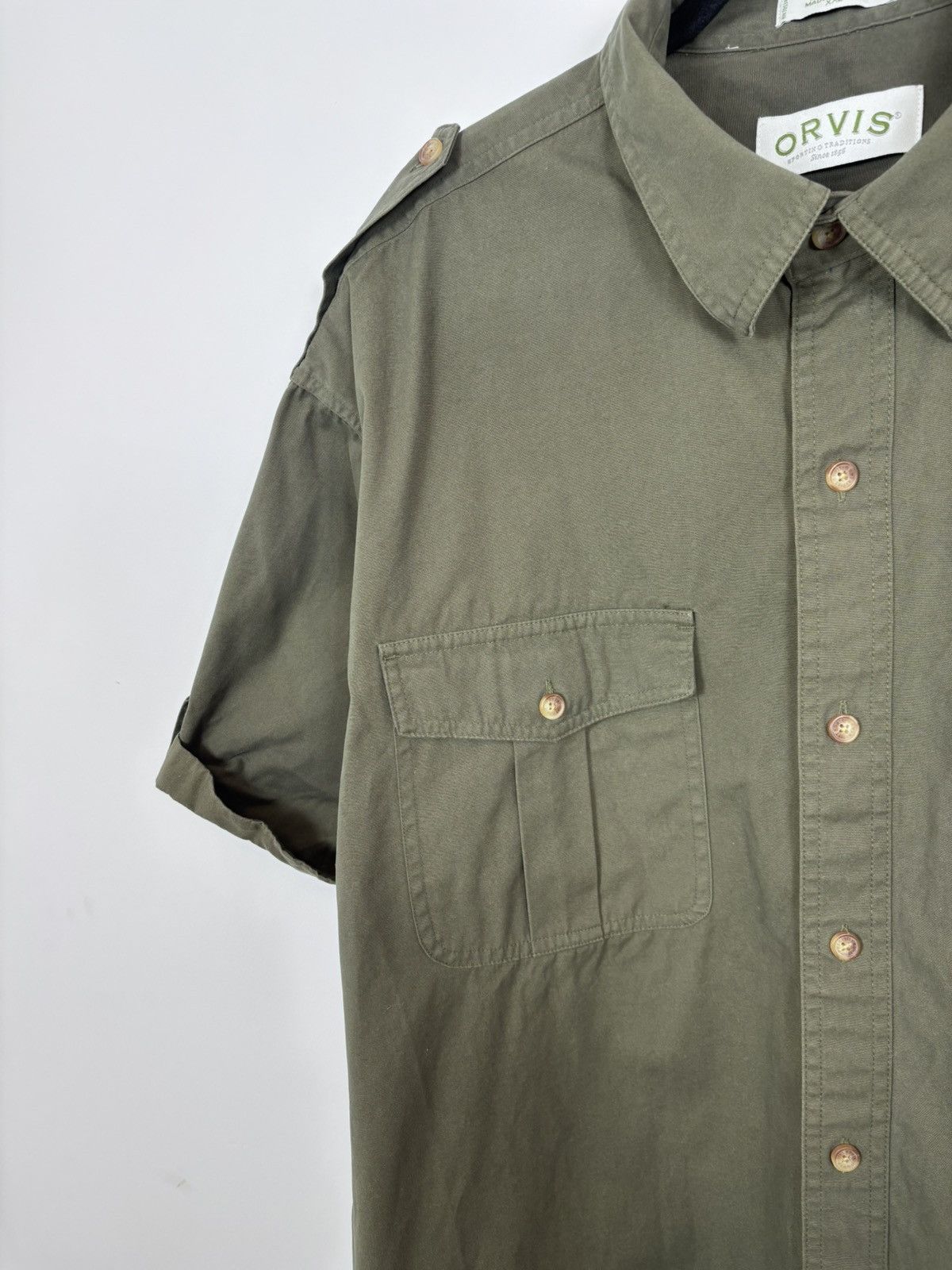Orvis Vintage Orvis Bush Men’s Khaki Green Short Sleeve Shirt Size US XXL / EU 58 / 5 - 7 Thumbnail