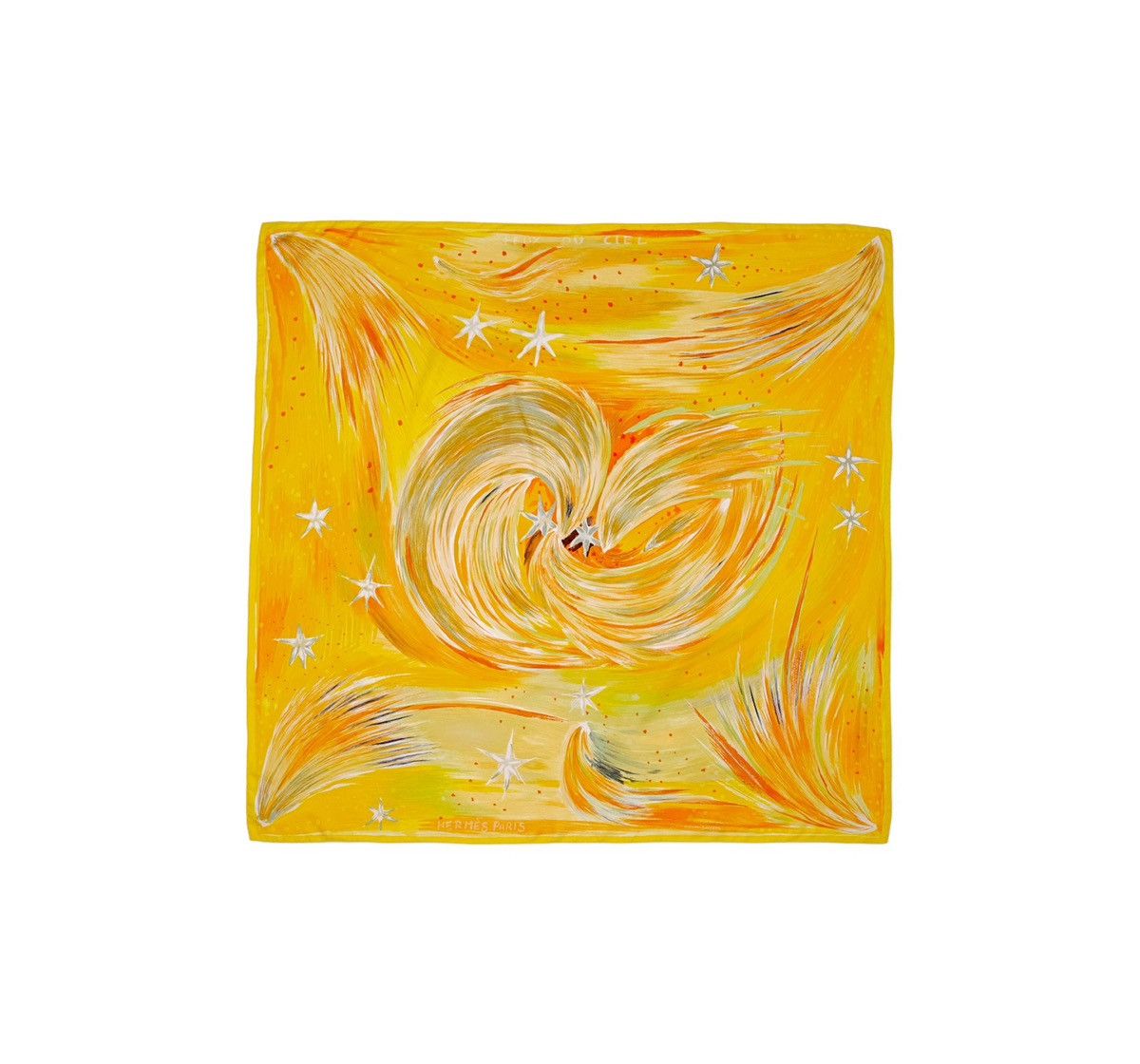 image of Hermes Carre 90 "feux Du Ciel" Silk Scarf Shawl in Yellow, Women's