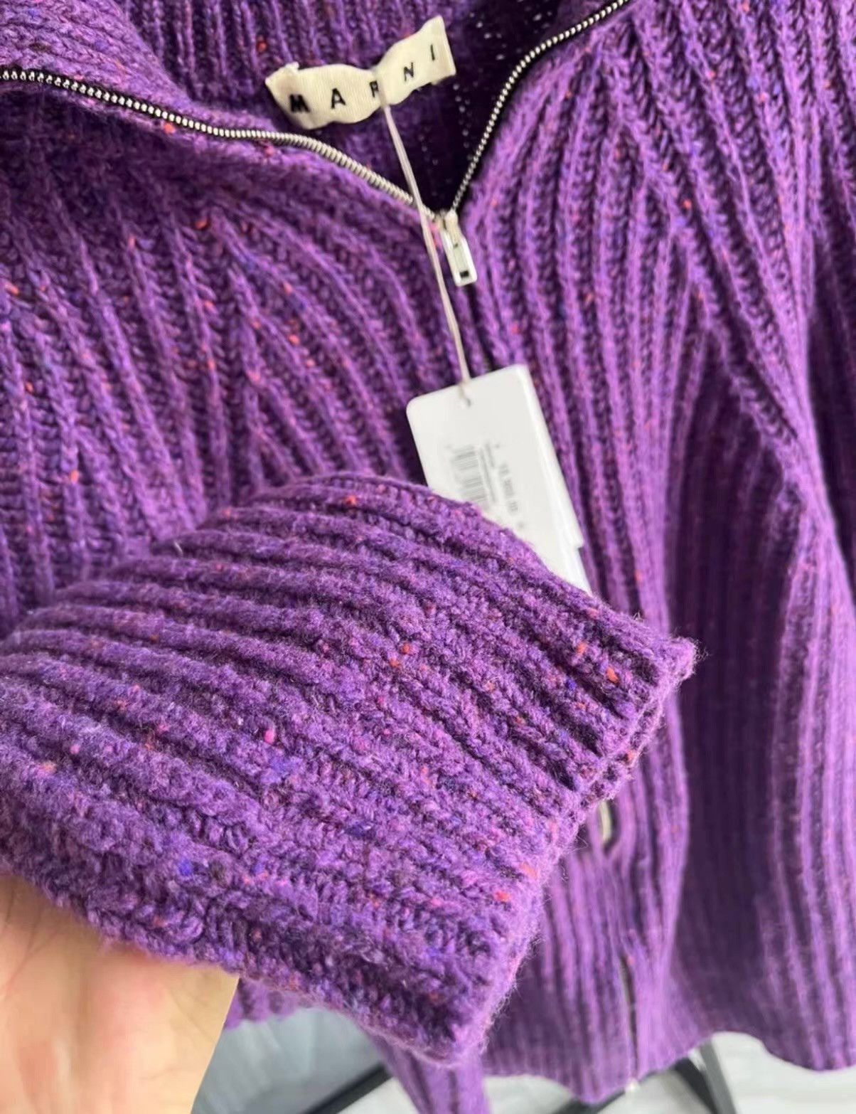 Marni Purple Zip-Front Cable Knit Sweater Size US M / EU 48-50 / 2 - 1 Thumbnail