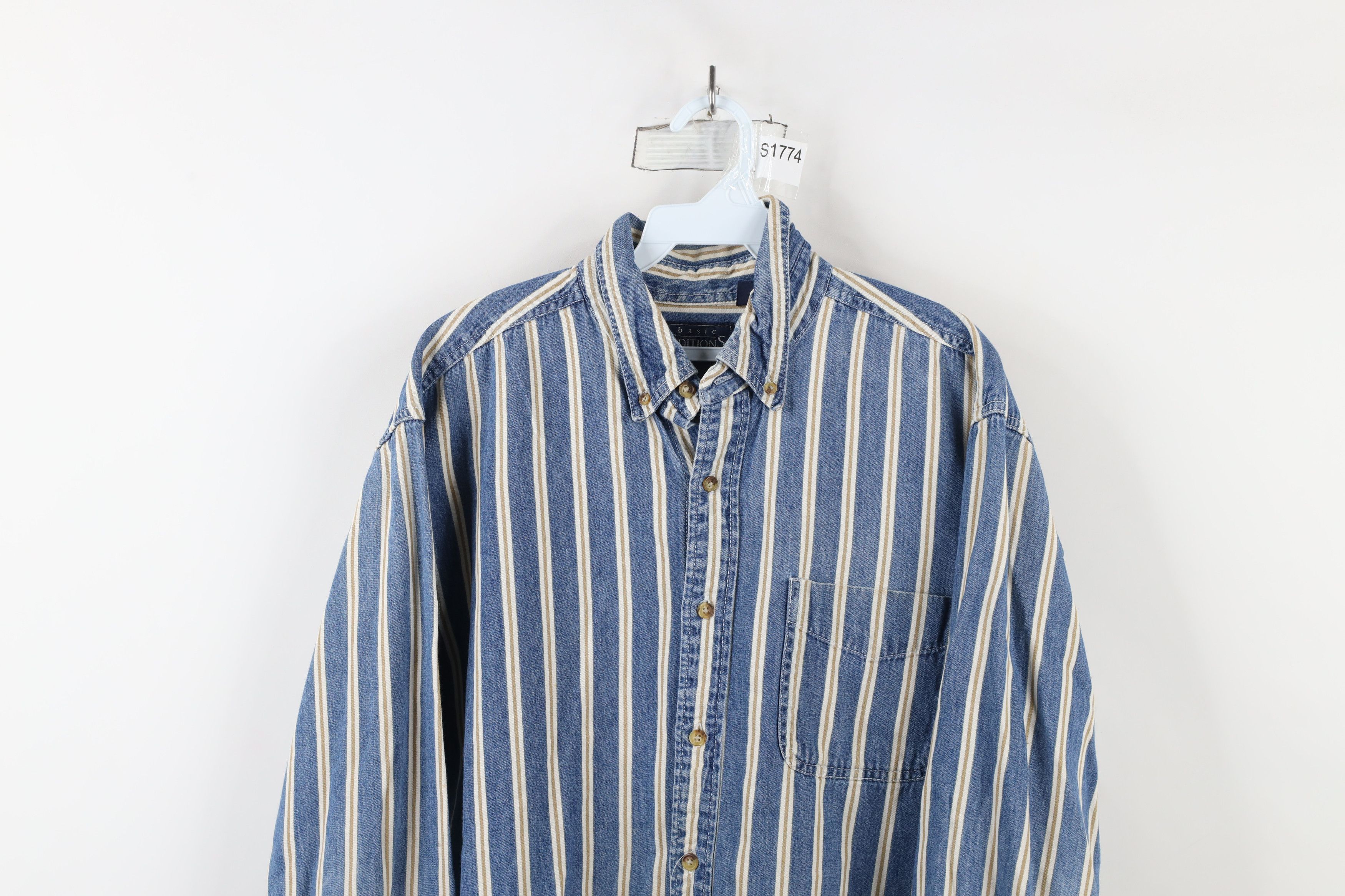Vintage Vintage 90s Streetwear Striped Denim Jean Button Down Shirt Size US M / EU 48-50 / 2 - 2 Thumbnail