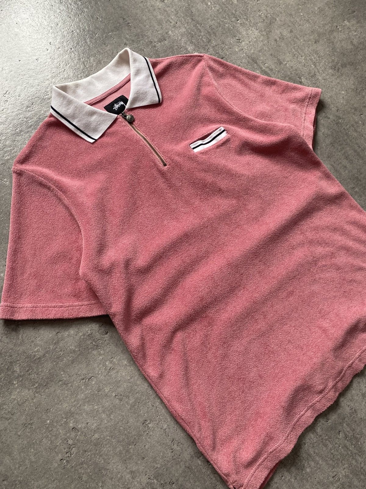 Stussy Stussy Towel Pink Zip Up Polo Tee T-Shirt Size US M / EU 48-50 / 2 - 2 Thumbnail
