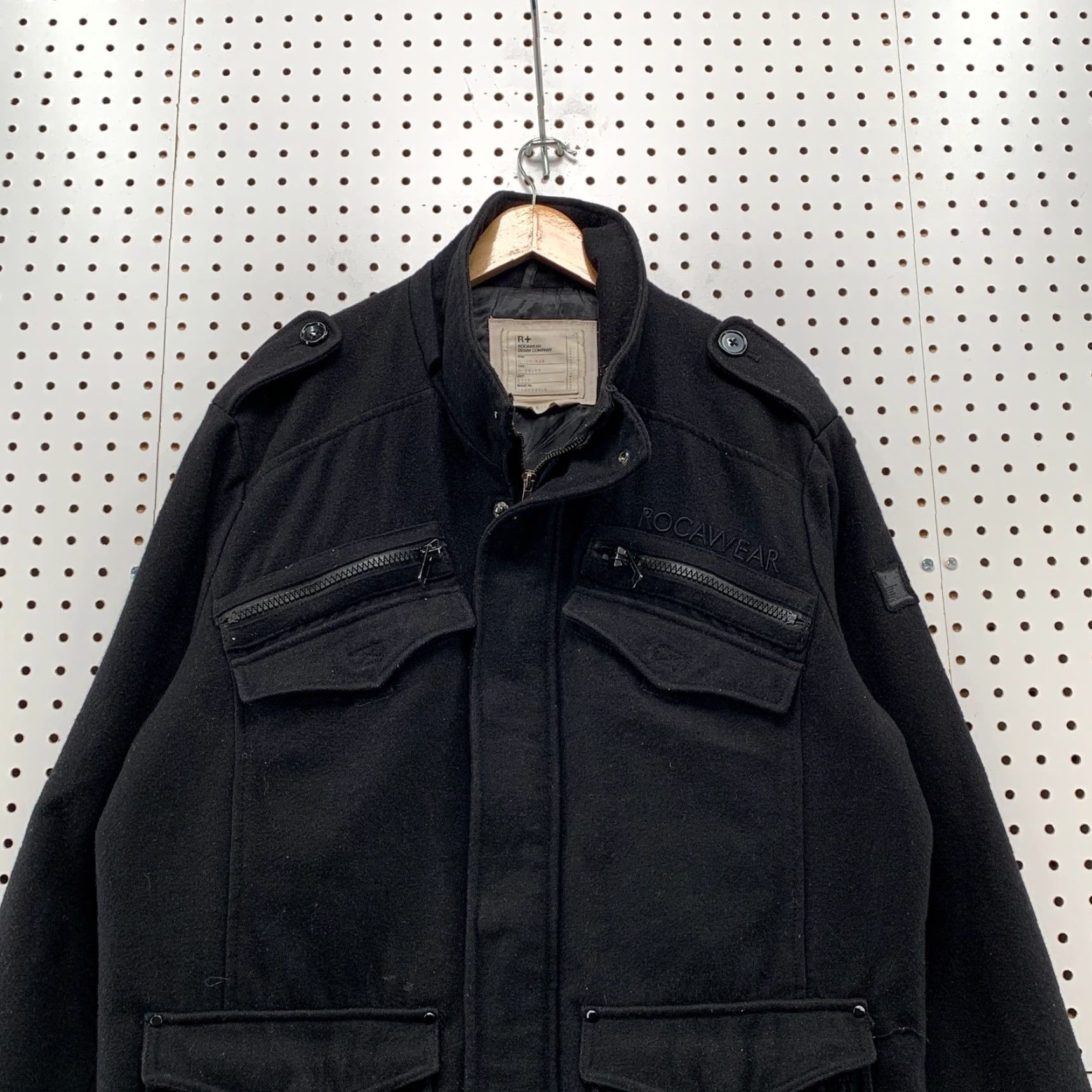 Rocawear VINTAGE Rocawear Wool Military Bomber Jacket Men XL Black Hip Hop 24x33 Size US XL / EU 56 / 4 - 3 Thumbnail