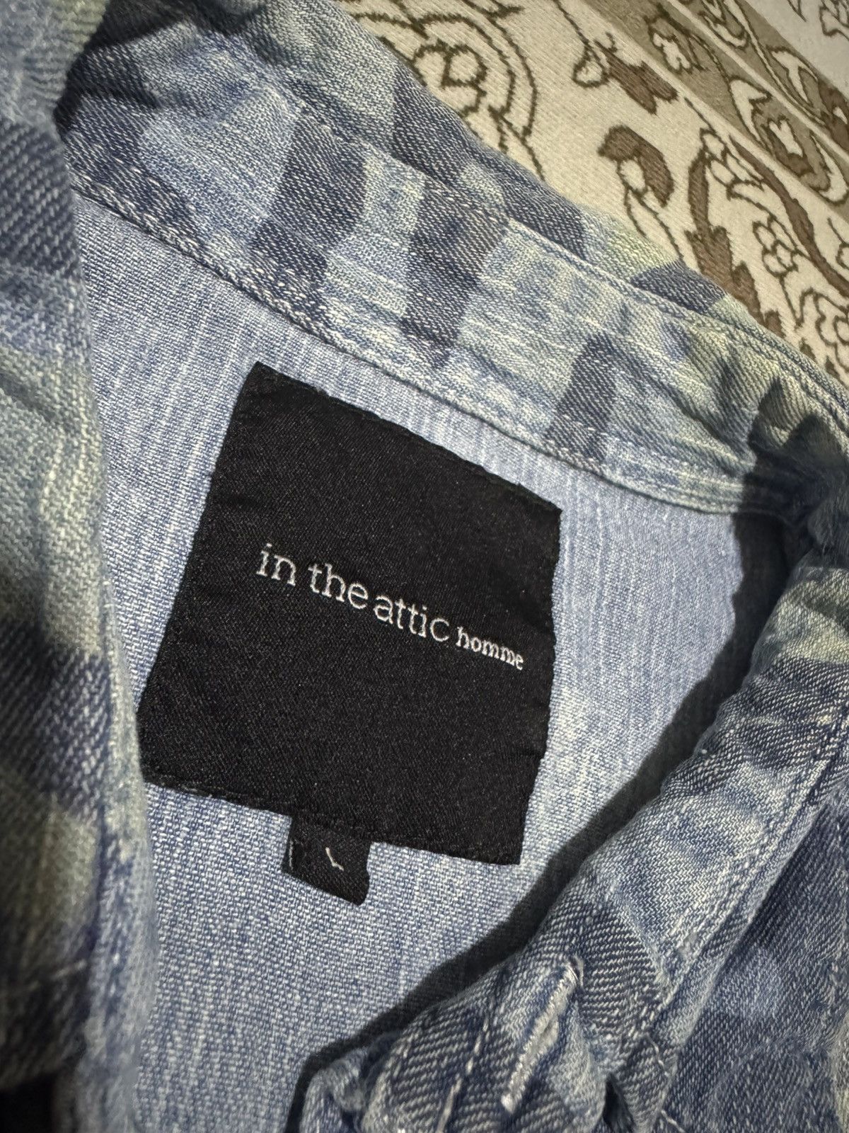 In The Attic × Japanese Brand Vtg AOP “Freakout” Camo Design In The Attic Denim L/S Shirt Size US L / EU 52-54 / 3 - 4 Thumbnail