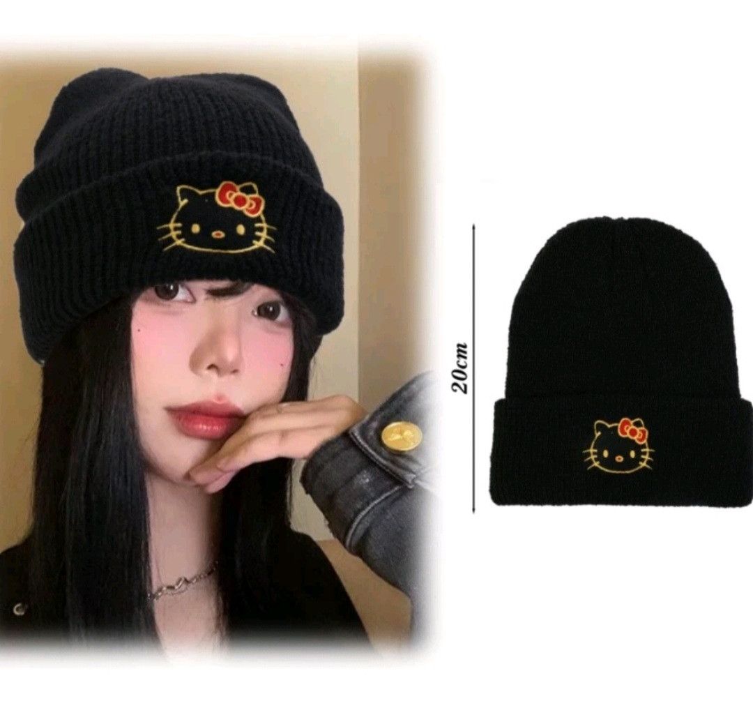 Japanese Brand 💥Hello kitty black colour harajuku beanie Size ONE SIZE - 2 Thumbnail