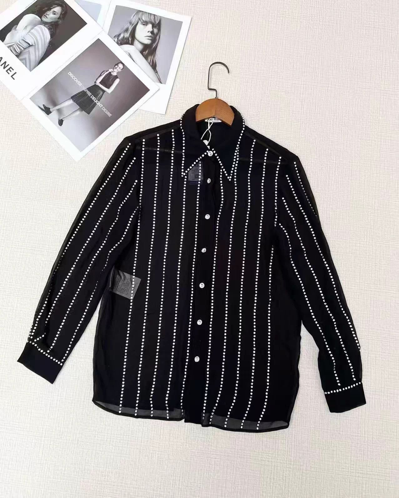 Miu Miu MIU MIU black crystal long sleeve shirt 36 Size XS / US 0-2 / IT 36-38 - 1 Thumbnail