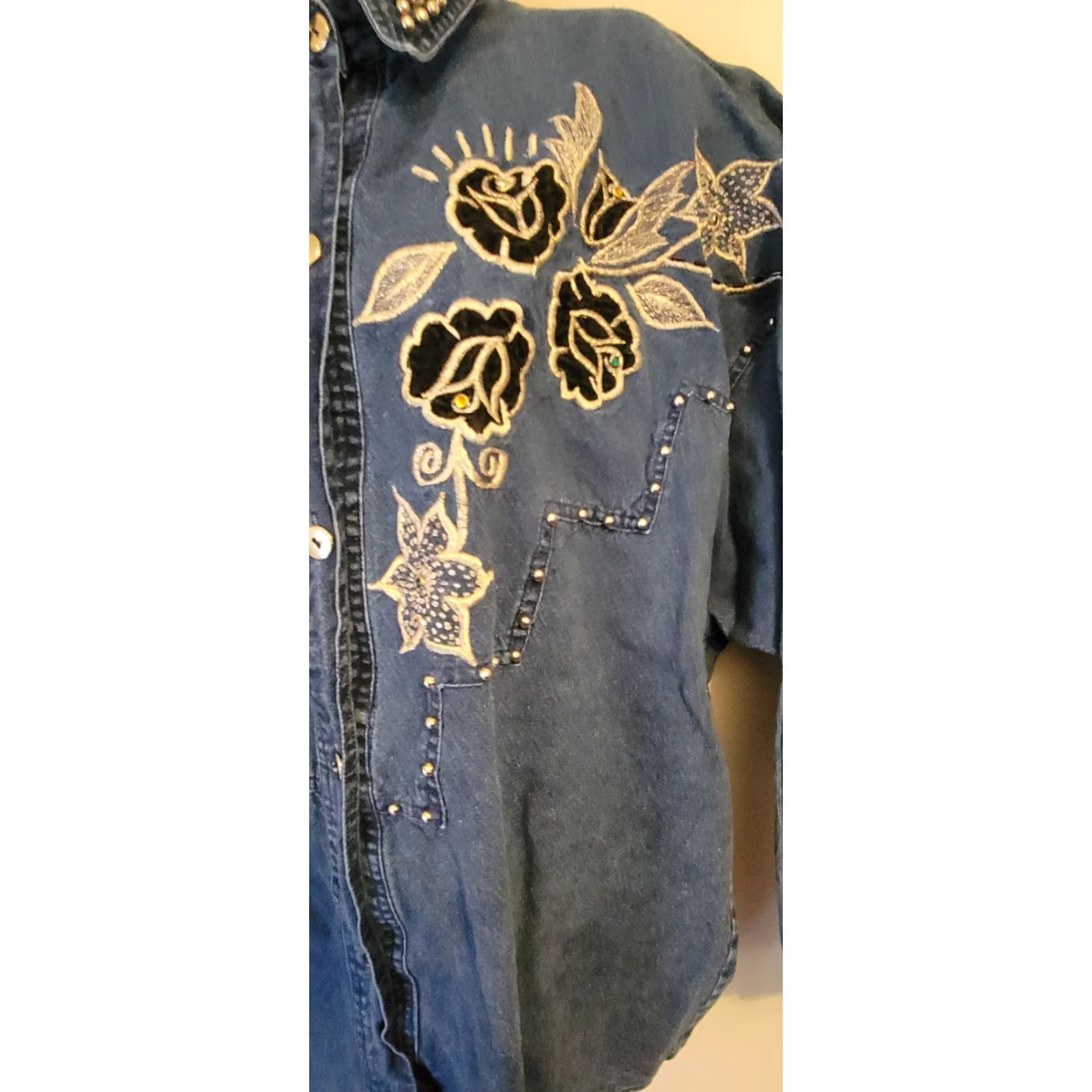 Greats VINTAGE Great Cavalier Denim Shirt XL Embellished 1990s Western Blue Womens Size XL / US 12-14 / IT 48-50 - 4 Thumbnail