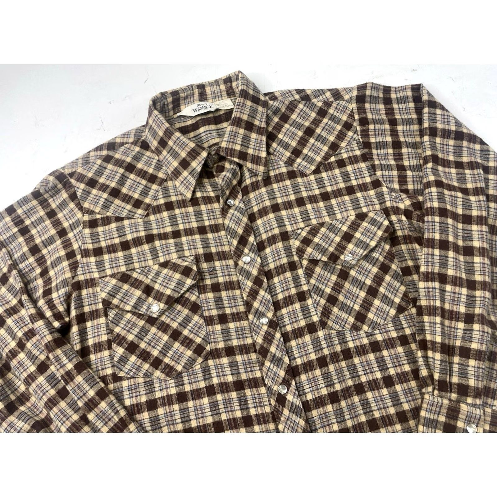 Vintage VINTAGE Woolrich Shirt Western Plaid Wool Flannel Pearl Snap Brown Men Large USA Size US L / EU 52-54 / 3 - 2 Thumbnail
