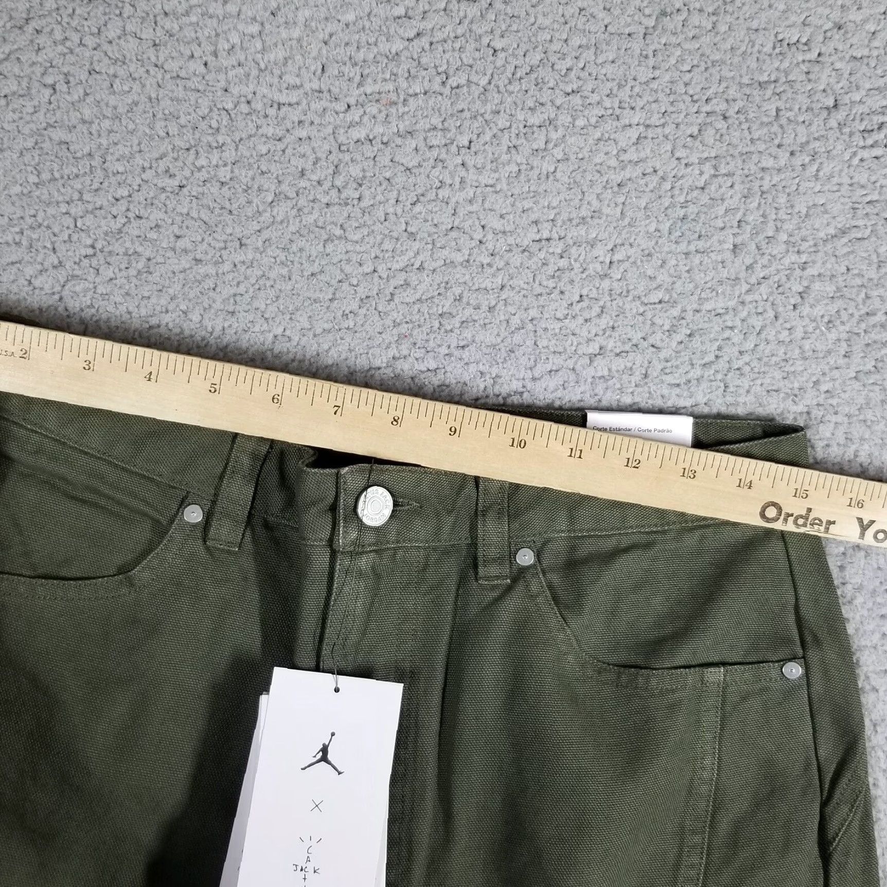 Travis Scott VINTAGE Travis Scott x Jordan WMNS SP TS Cargo Pants 30X31 Khaki Green Womens 90s Hip Hop Army Canvas Pants Mens Girls Size US 30 / EU 46 - 4 Thumbnail