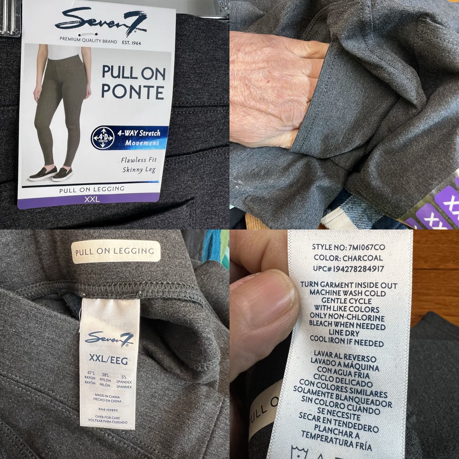 Vintage Seven7 Ponte Skinny Leggings Womens 2XL Gray Pull On Ankle Leggings Athletic Stretch NWT 40X30 Size 40" / US 18 - 8 Thumbnail
