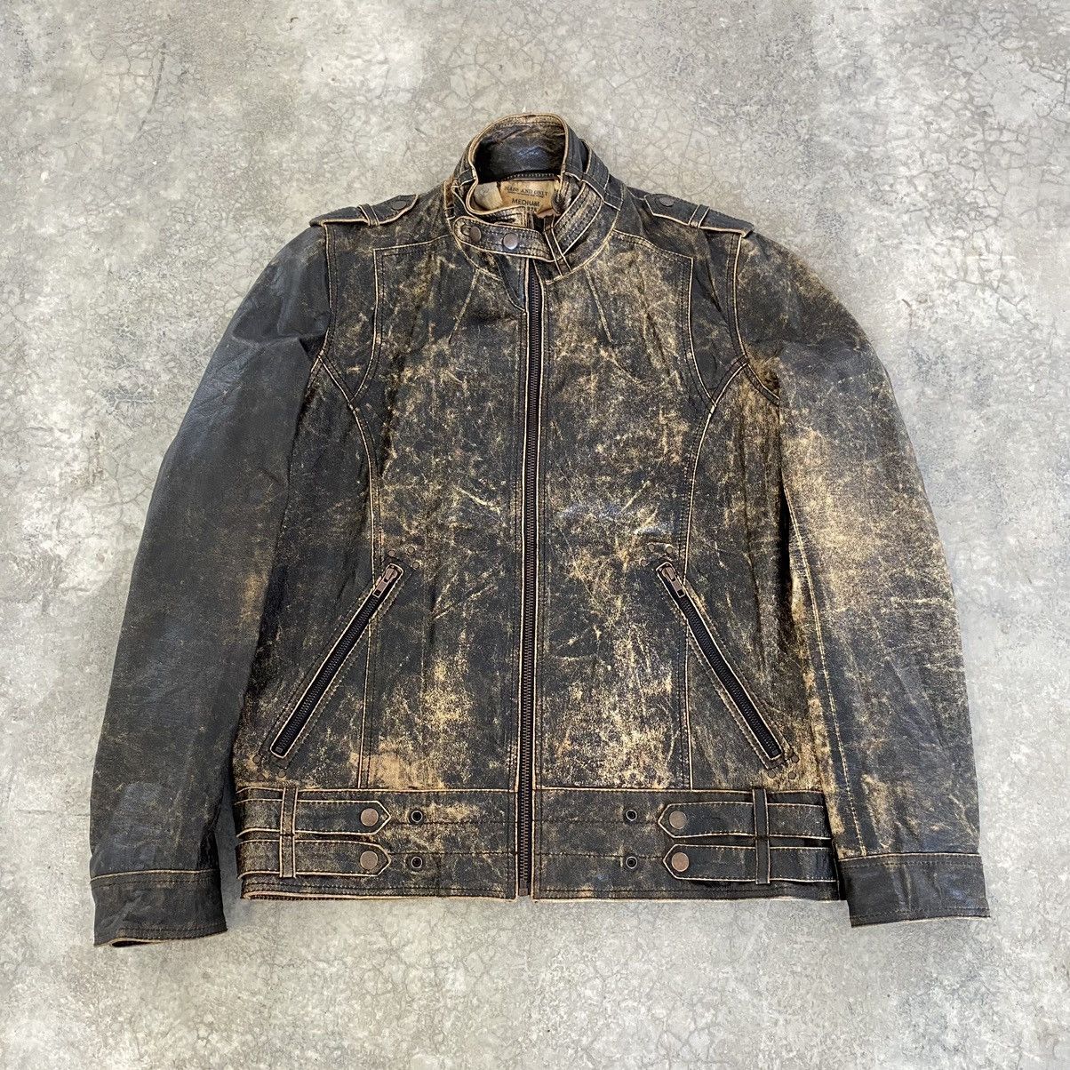 Leather Vintage Mass & Only Faded Patina Buffalo Leather Moto Jacket Size US M / EU 48-50 / 2 - 2 Thumbnail