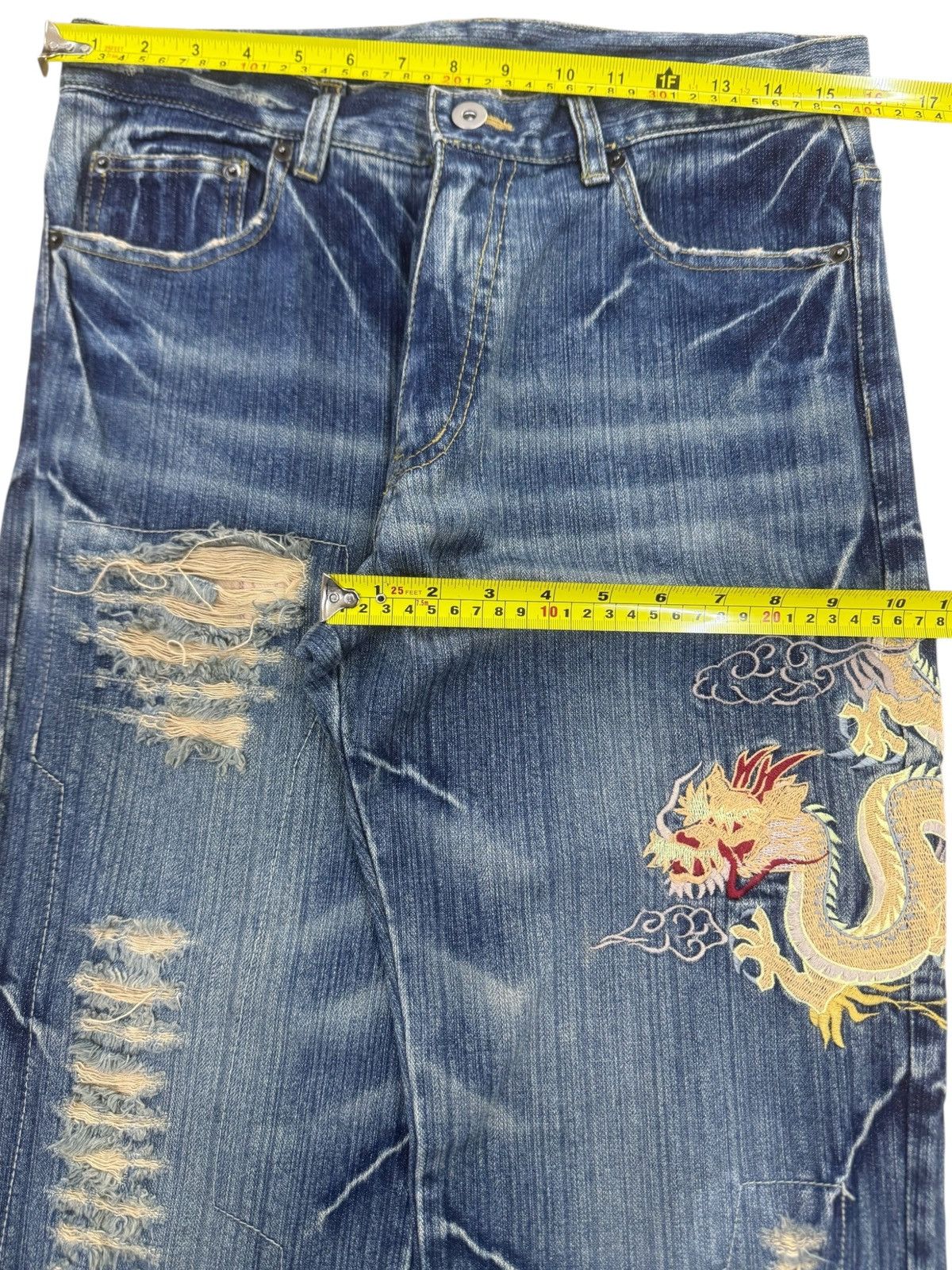 Karakuri Tamashii Vintage Karakuri Tamashii Dragon Embroidery Baggy Jeans Size US 31 - 8 Thumbnail