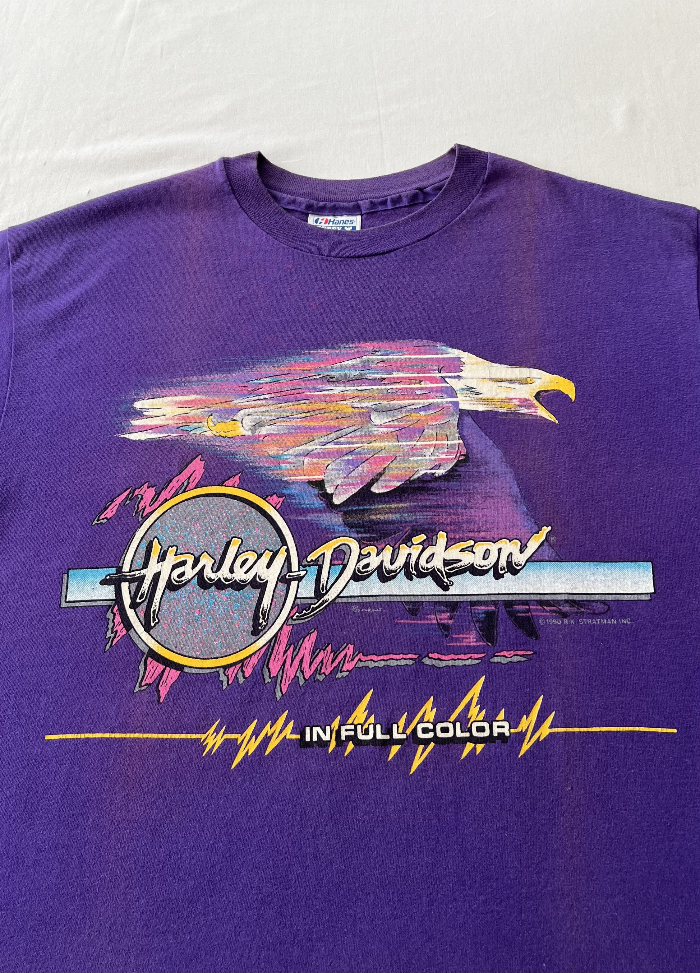 Harley Davidson Vintage 1990 Harley Davidson Eagle Milwaukee Purple T-shirt Size US XL / EU 56 / 4 - 4 Thumbnail