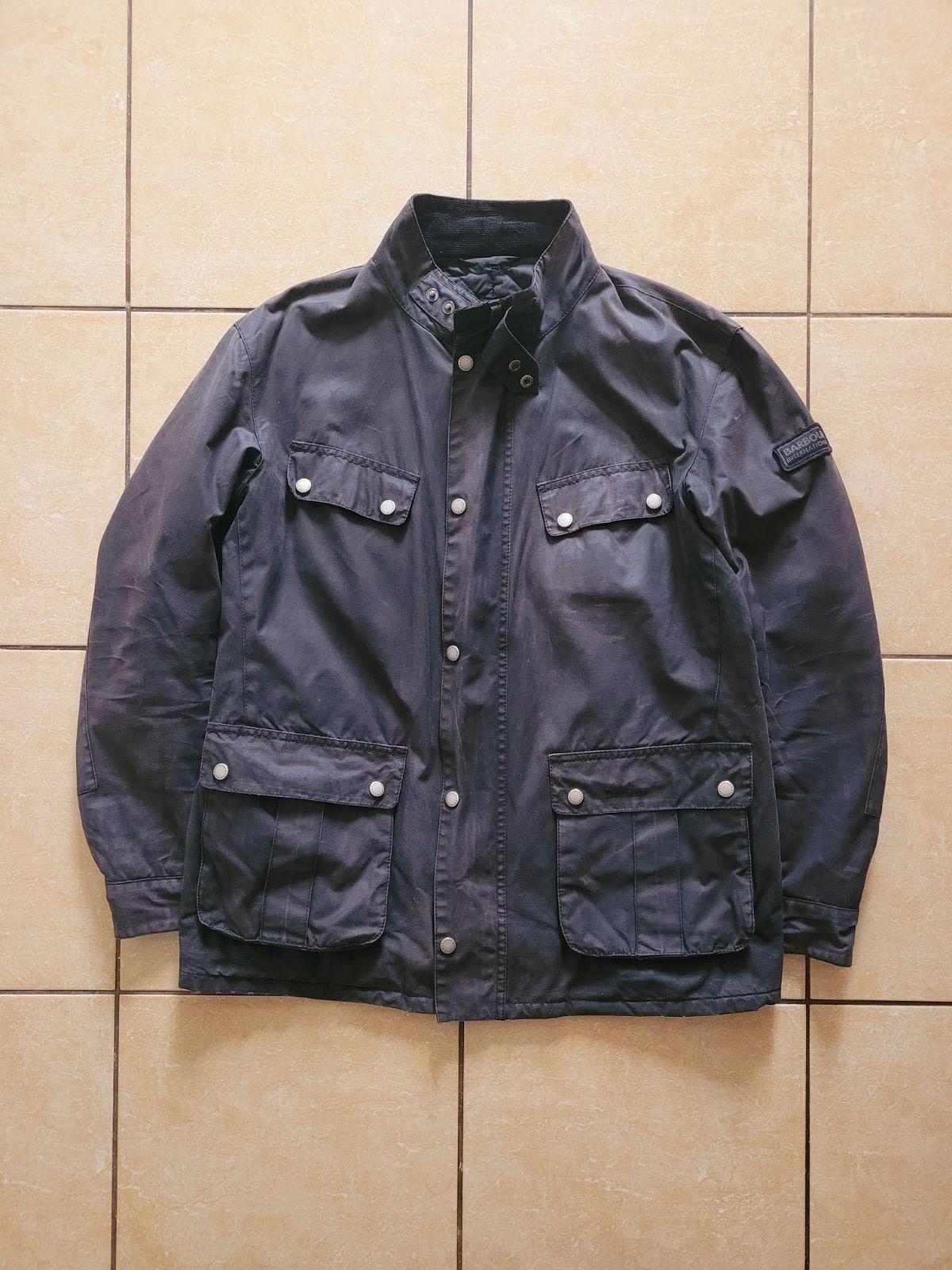 Image of Barbour International Duke Wax Jacket in Dark Brown, Men's (Size Large)