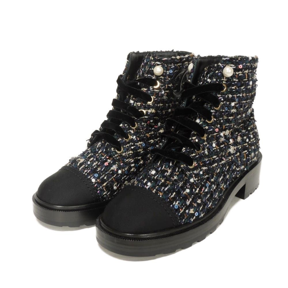 Chanel Chanel CHANEL Tweed Short Boots Leather Shoes G35154 DUTY FREE for USA Size ONE SIZE - 1 Thumbnail