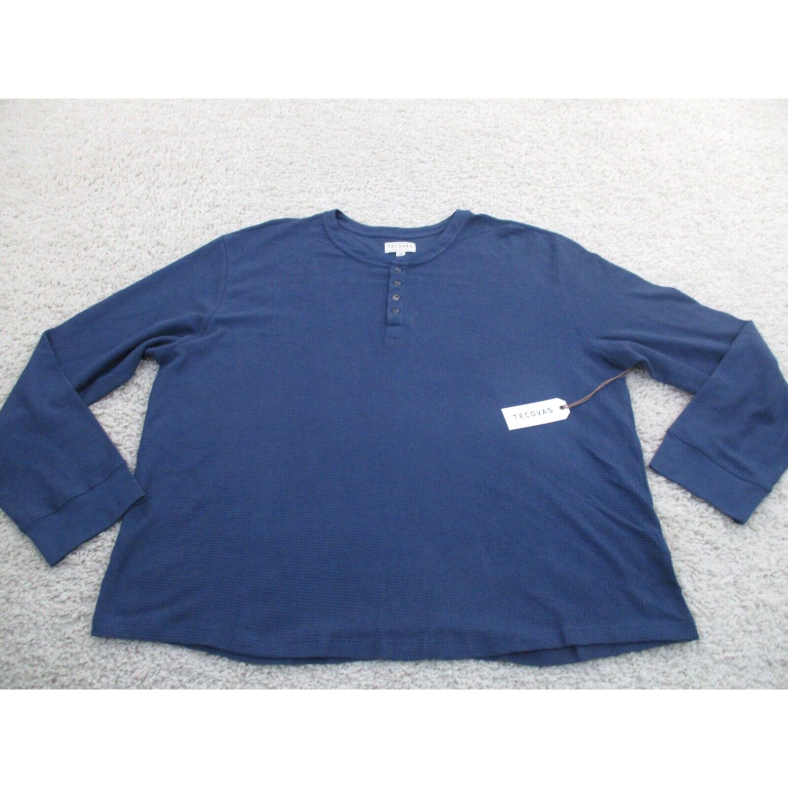 image of Tecovas Shirt Mens 2Xl Blue Long Sleeve Henley Thermal Waffle Knit Western in White