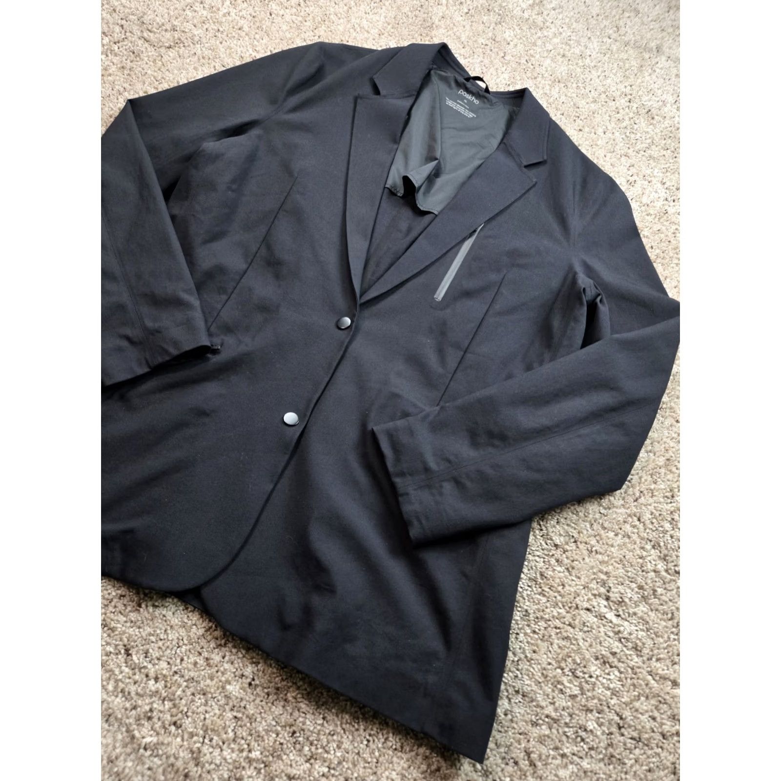 Vintage Pashko Blazer Mens XL Black Unstructured Cotton Stretch Pockets Two-Button Front Notch Lapel Single-Breasted Regular Fit Size 46R - 2 Thumbnail