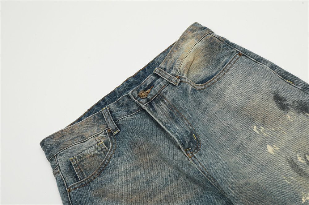 Japanese Brand × Jean Men's hip-hop trendy washed ink-splashed distressed jeans Size US 32 / EU 48 - 4 Thumbnail