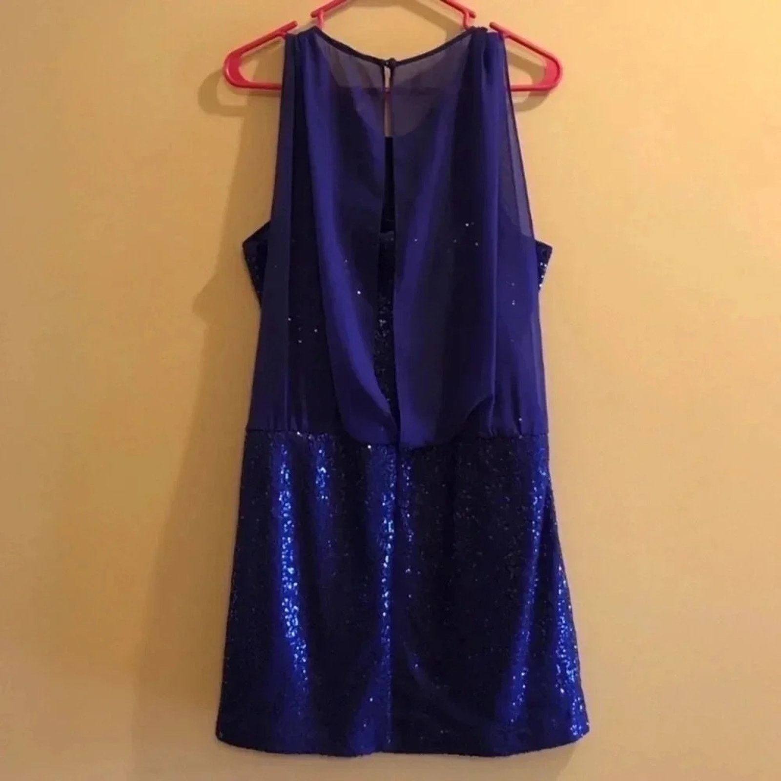 Adrianna Papell Adrianna Papell Blue Chiffon Sequin Mini Dress 10 Size L / US 10 / IT 46 - 5 Thumbnail