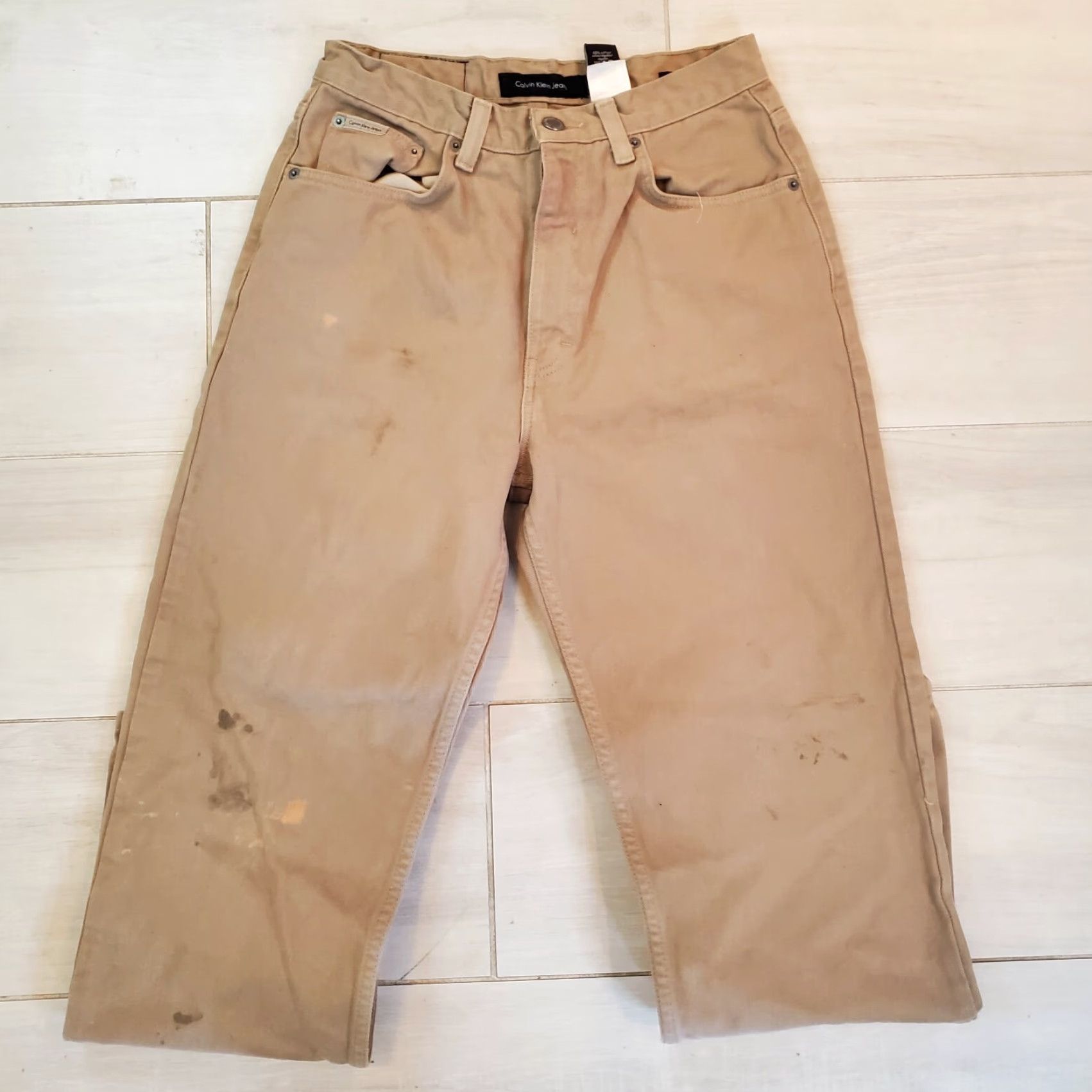 Calvin Klein VINTAGE Calvin Klein Jeans Men Denim Khakis 30x30 Regular Beige 100% Cotton Easy Fit Stained Size US 30 / EU 46 - 4 Thumbnail