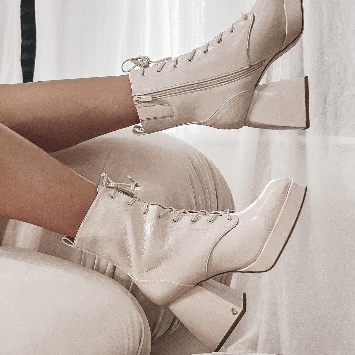 Sam Edelman SAM EDELMAN Nude Patent Leather Karter Platform Ankle Boots Size US 9.5 / IT 39.5 - 2 Thumbnail