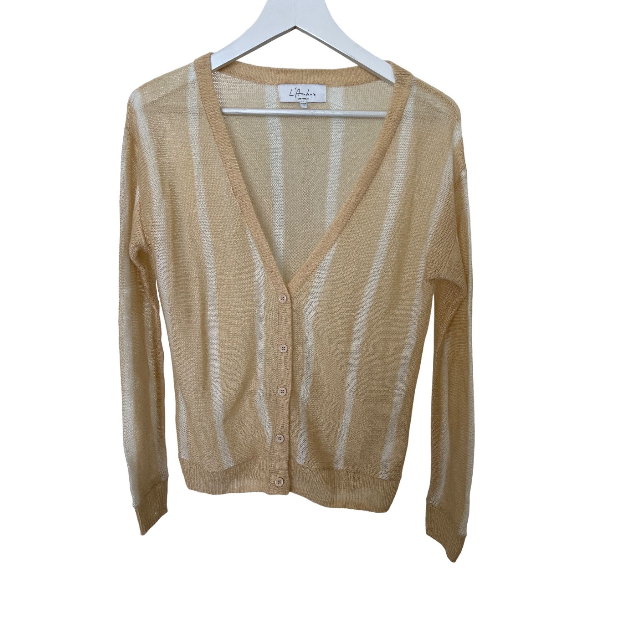 REVOLVE L'Academie Trinity Nude & White Striped Open Knit Cardigan Size XS / US 0-2 / IT 36-38 - 5 Thumbnail