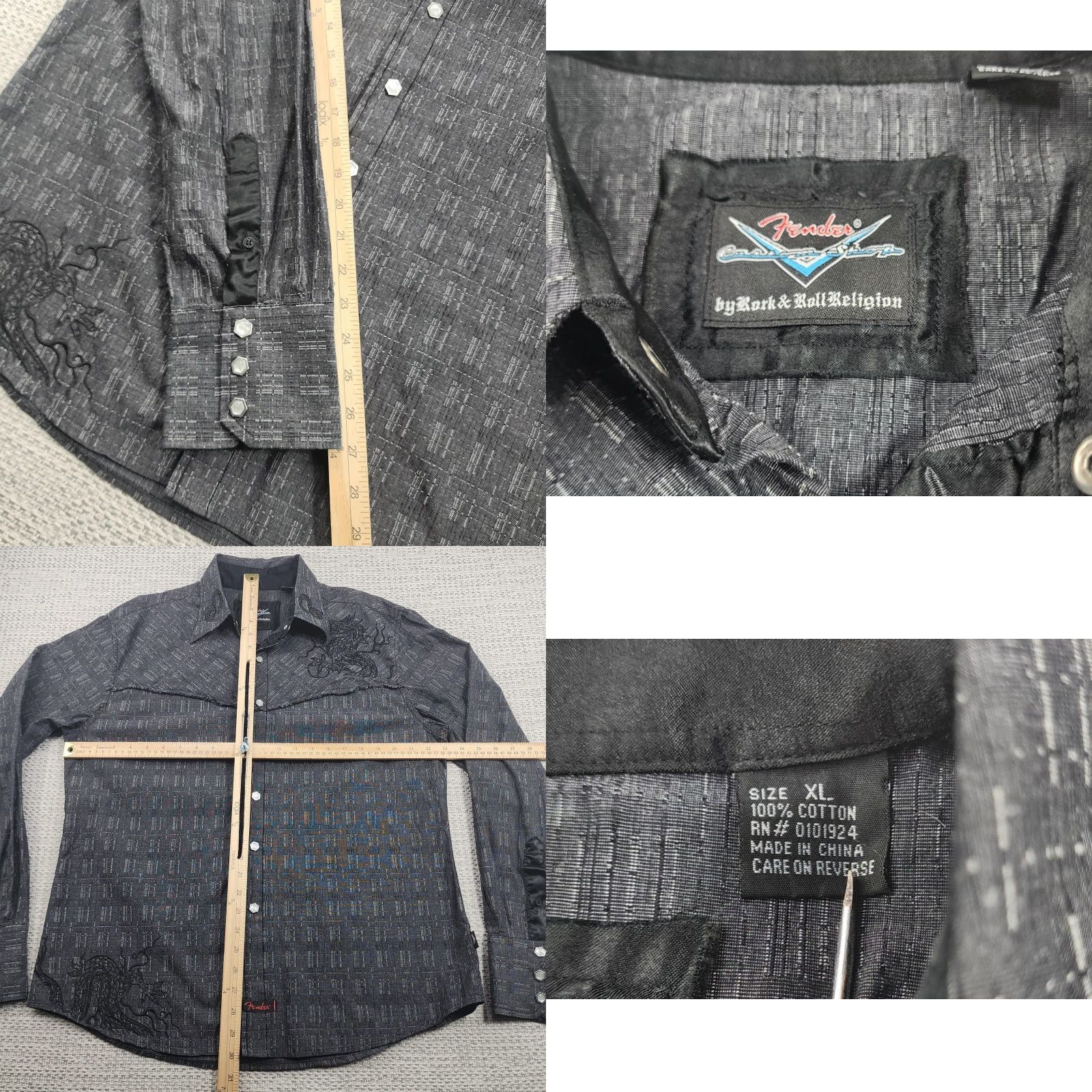 Fender Fender Custom Shop Shirt Mens XL Gray Western Snap Dragon Embroidered Shirt Size US XL / EU 56 / 4 - 9 Thumbnail