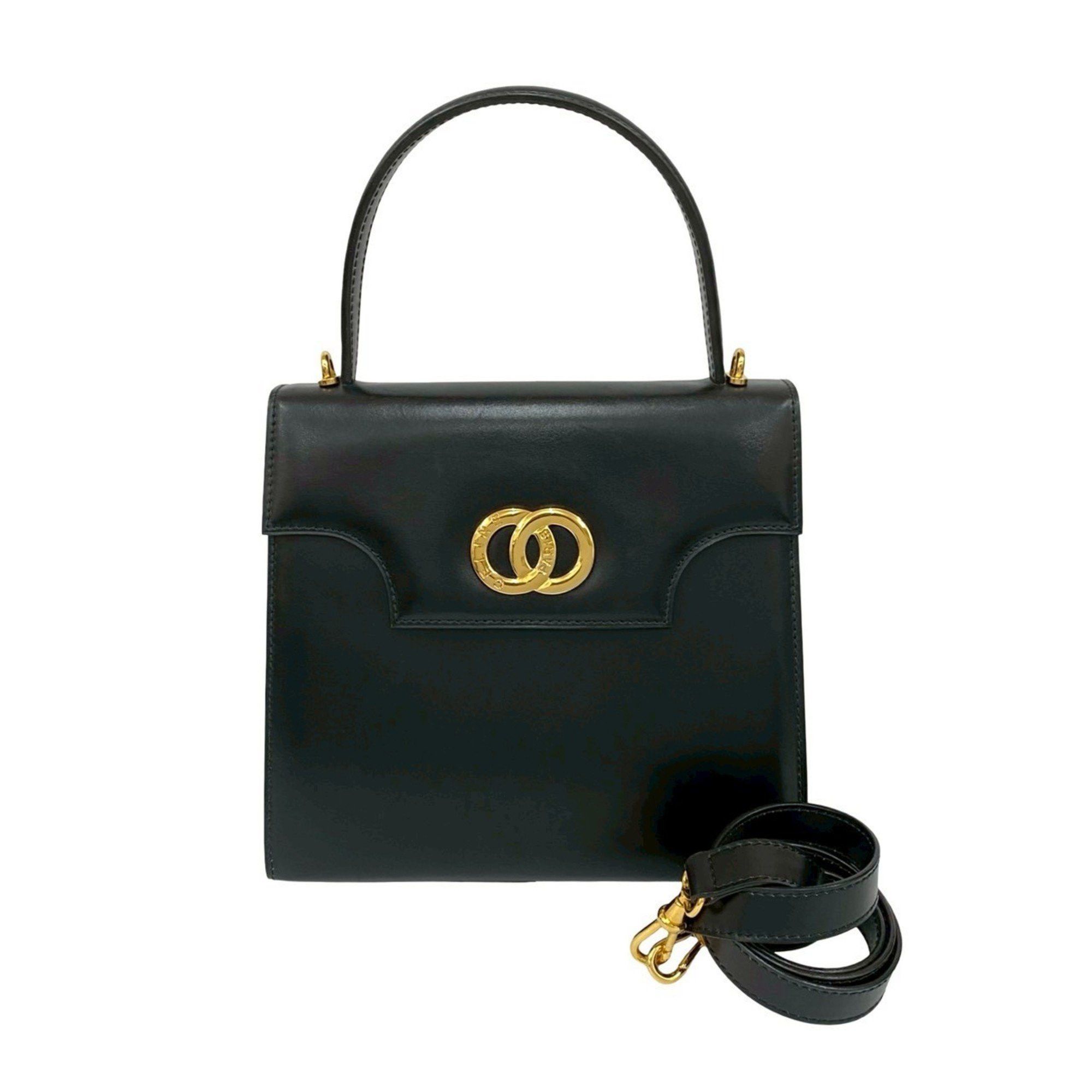 Celine CELINE Circle Logo Hardware Leather 2-Way Handbag/Shoulder Bag Black 227-3 Size ONE SIZE - 1 Thumbnail