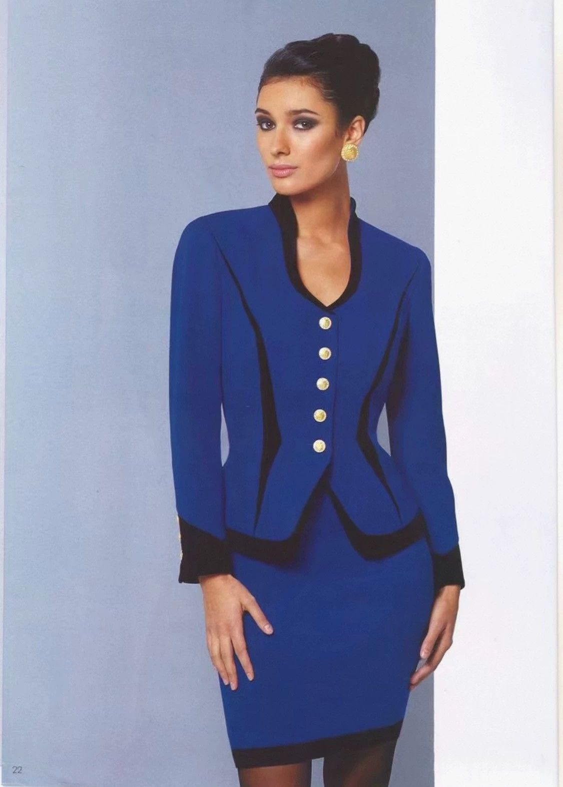 Escada Escada Vtg Blue Gold Wool & Black Velvet Suit Jacket D40 Size S / US 4 / IT 40 - 9 Thumbnail