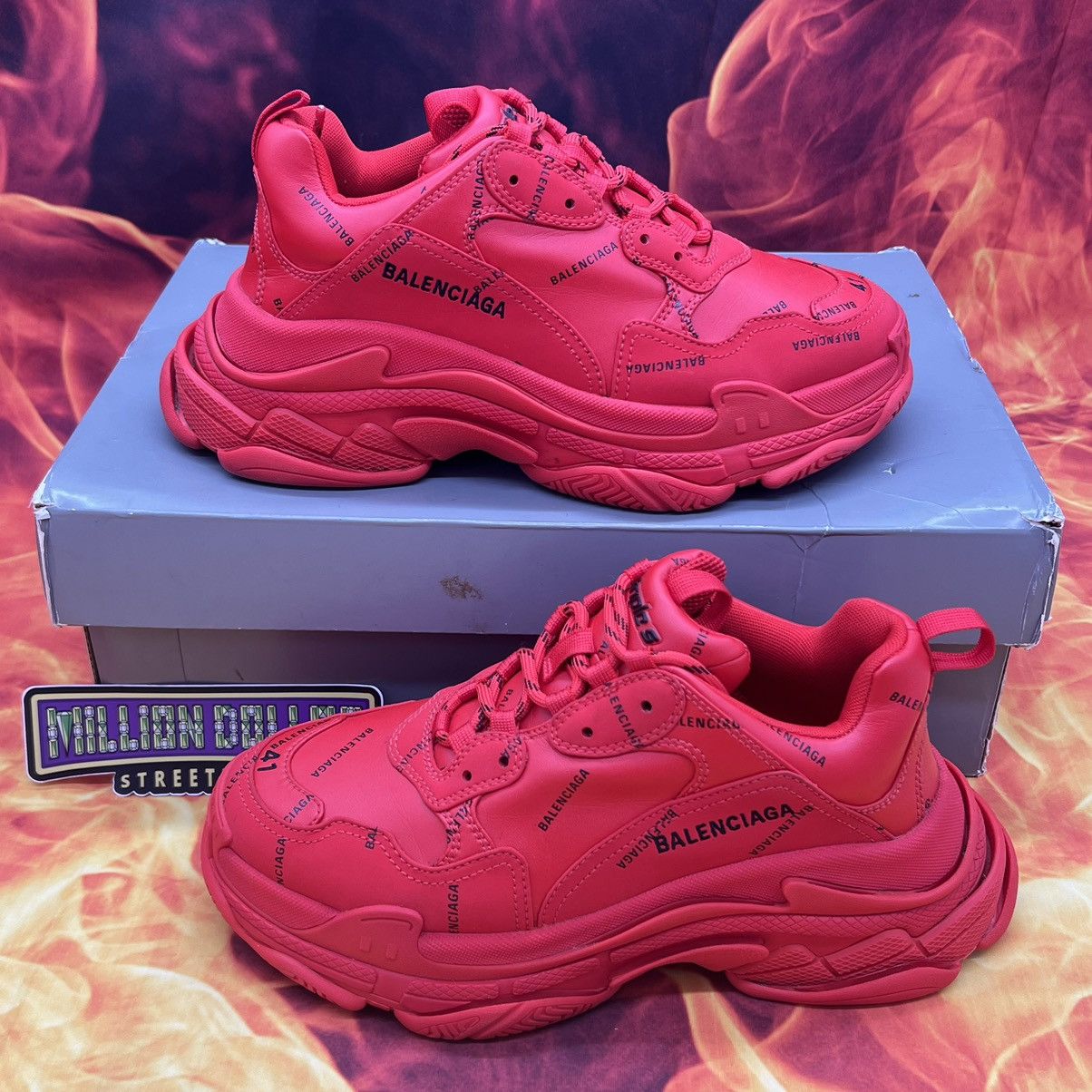 image of Balenciaga Triple S Sneaker ‘Allover Logo’ Sz- 8M/41Eu in Red, Men's