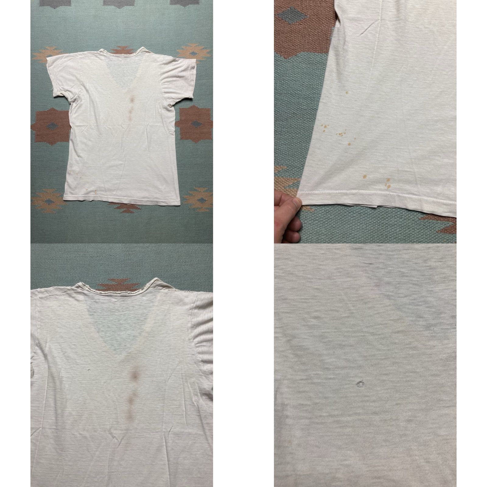 Fruit Of The Loom VINTAGE 70s blank white T-shirt V-Neck Fruit of the Loom Grunge Medium M Mens Size US M / EU 48-50 / 2 - 8 Thumbnail