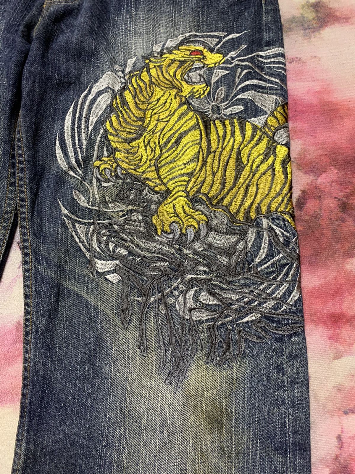 Hysteric Glamour Karakuri Tamashi Embroidered Tiger Japan Sukajan Denim Size US 35 - 5 Thumbnail