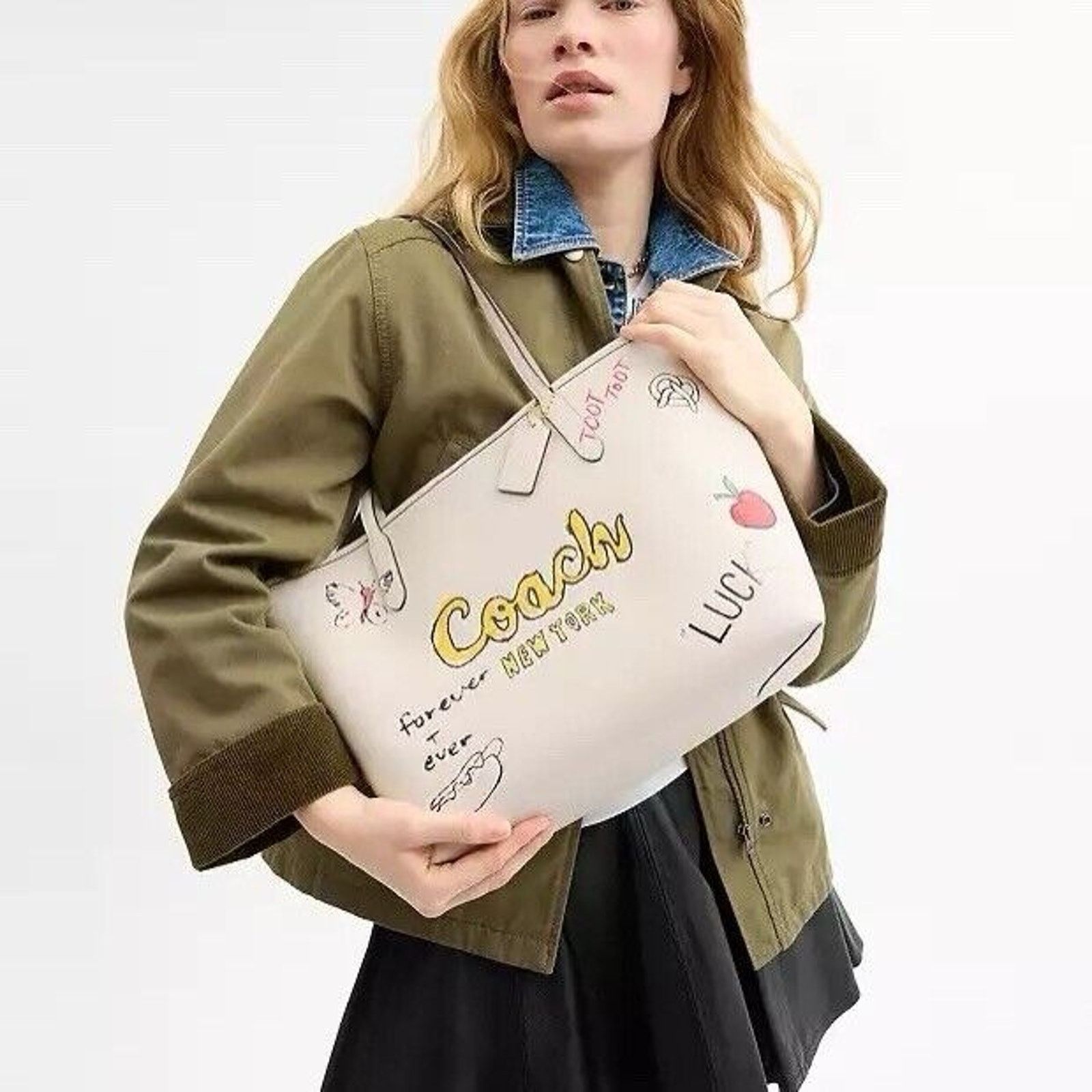 Coach NWT COACH City Tote Bag Sketch Print Leather Chalk Cak18 Size ONE SIZE - 6 Thumbnail