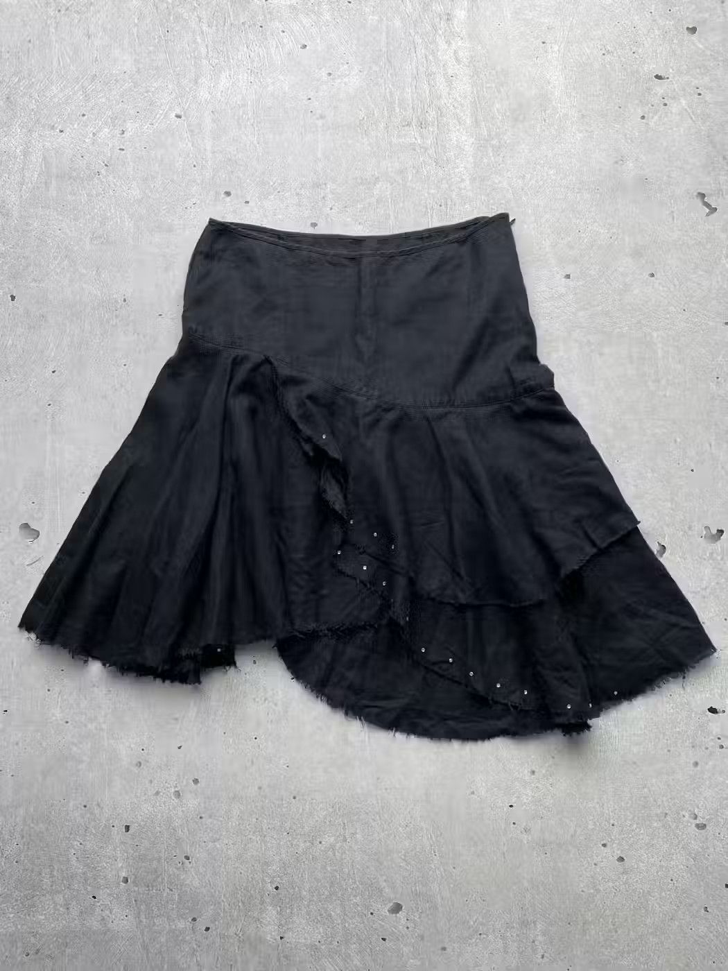 image of Archival Clothing x Vintage Asymmetrical Linen Mini Skirt in Black, Women's (Size 26)