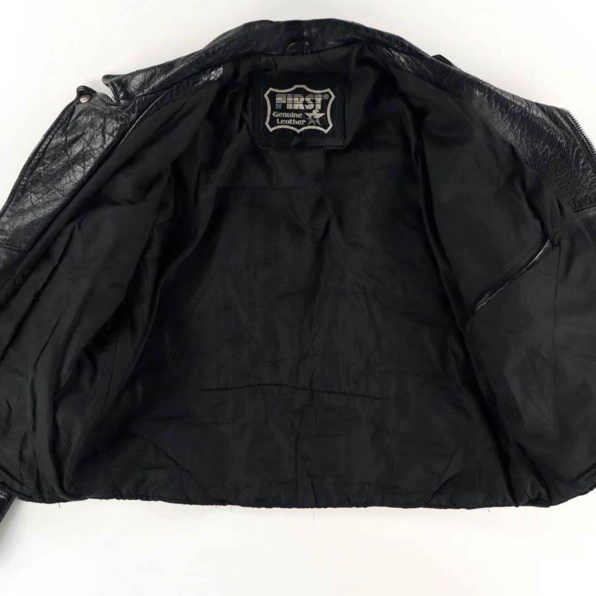Vintage First Genuine Leather Biker Motorcycle Solid Long Sleeve Jacket Black Men's 48 Size US M / EU 48-50 / 2 - 3 Thumbnail