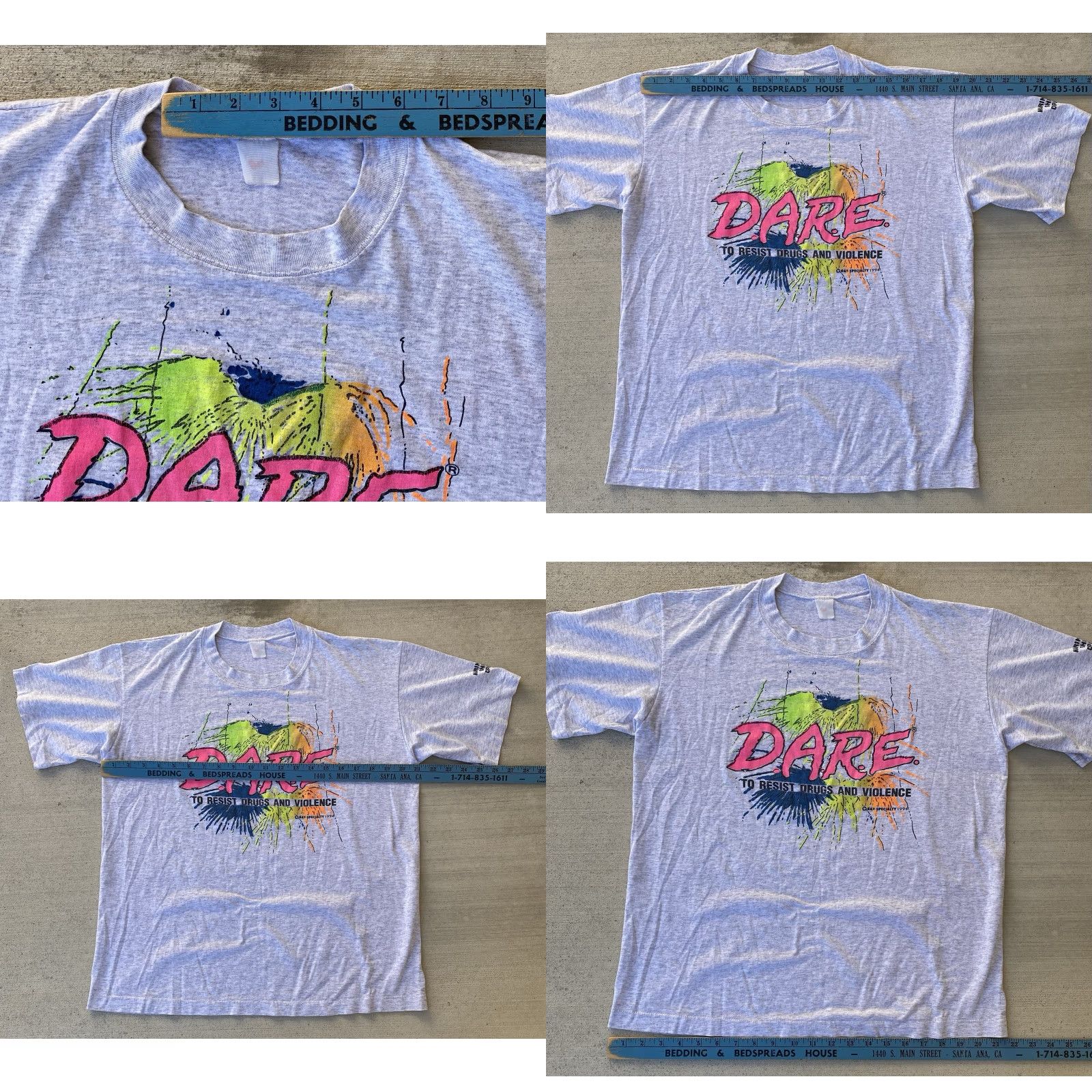 Fruit Of The Loom VINTAGE Fruit of the Loom T-Shirt DARE 1994 Gray Neon Marin County Sheriff XL Men Graphic Tee 1990s Size US XL / EU 56 / 4 - 11 Thumbnail