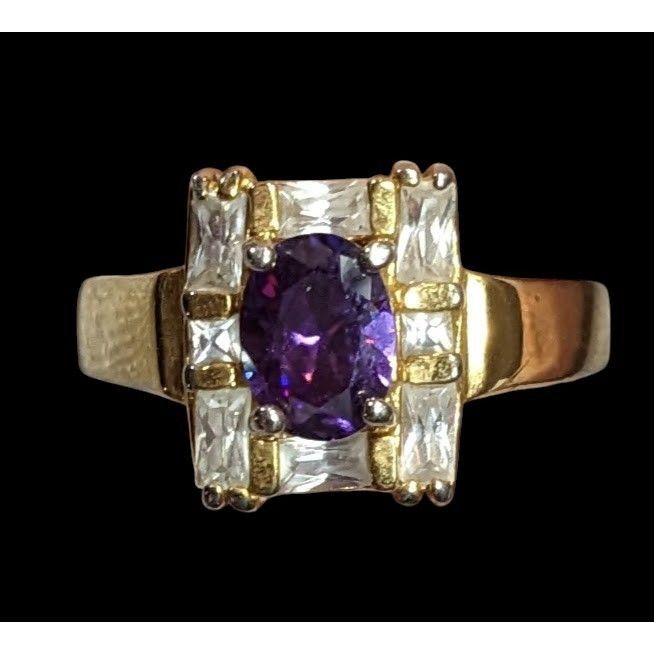 Other Vintage Glam Art Deco Style Gemmed Gold Plated Ring Size ONE SIZE - 5 Thumbnail
