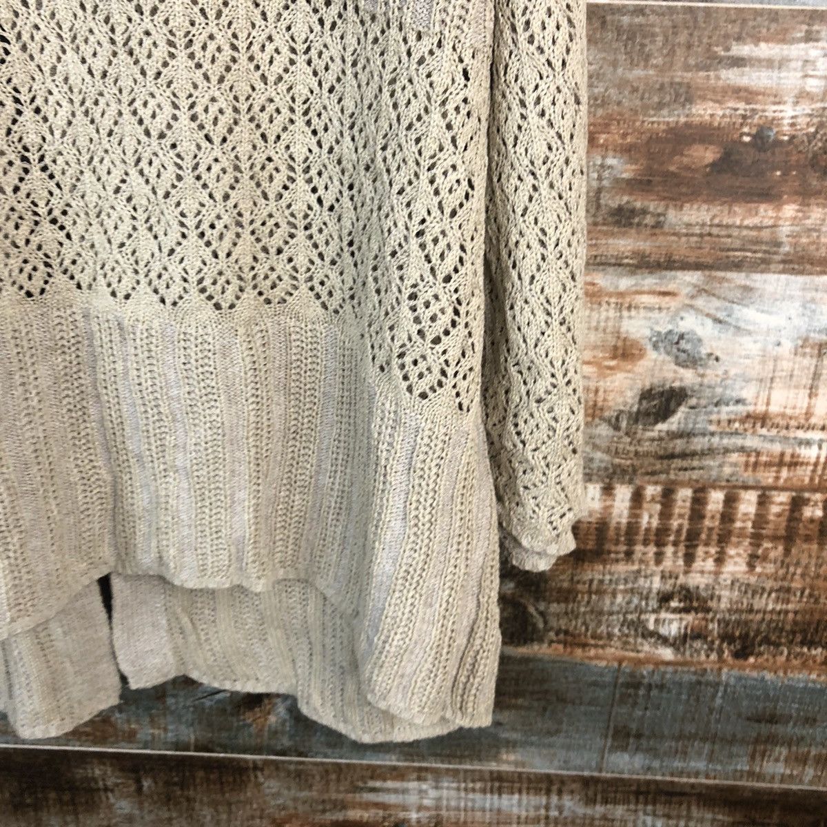 Homespun Knitwear × Japanese Brand × Vintage DL Merci Grace crochet meshnet Brown Cardigan Knitwear #C529 Size L / US 10 / IT 46 - 16 Thumbnail