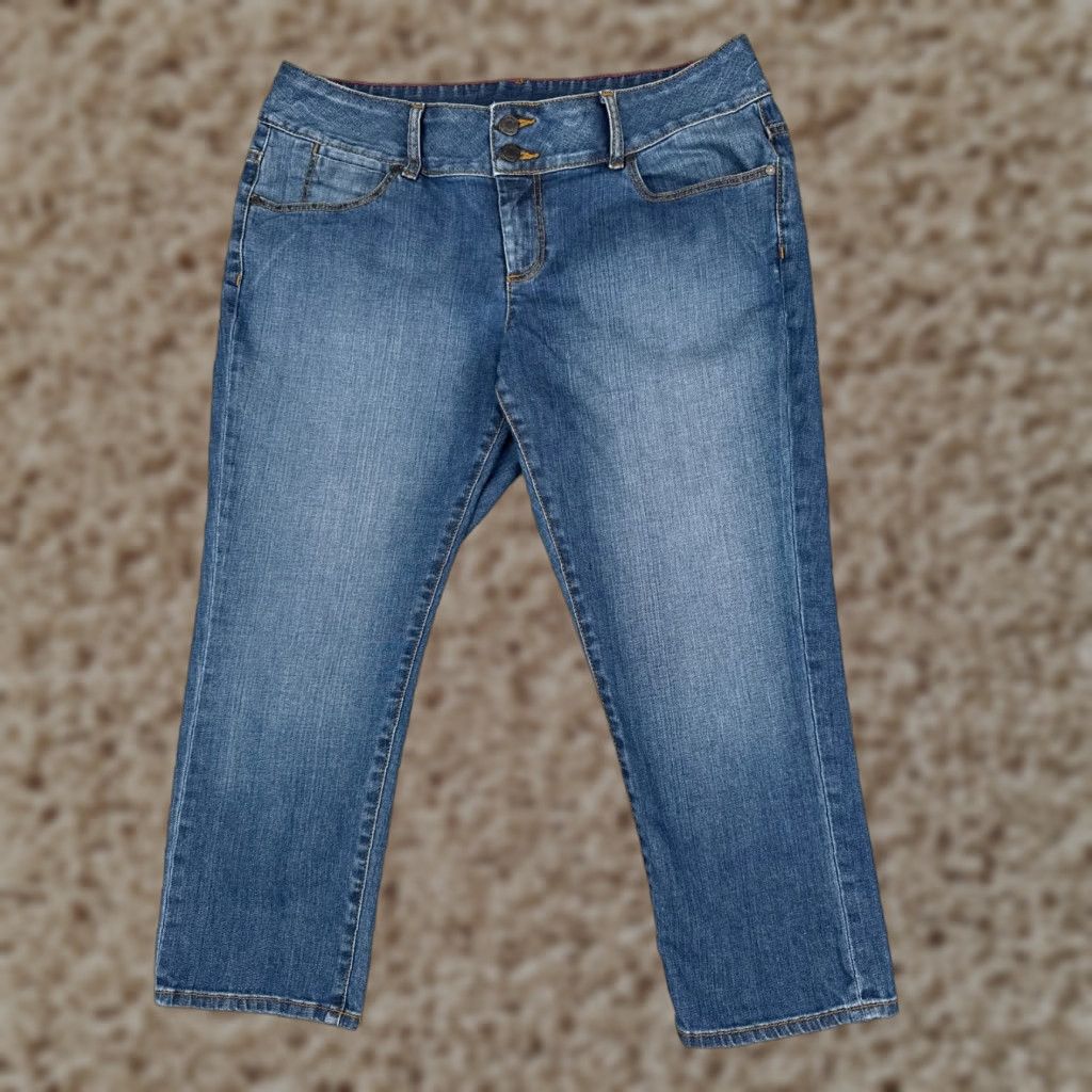 Talbots Talbots Jeans Womens 14W Blue Denim Capri Crop 34x23 Mid 8.5-10.5 in Cotton Blend Button Zip Pockets Logo 5-Pocket Regular 23 in Inseam Size 36" / US 14 / IT 50 - 1 Thumbnail