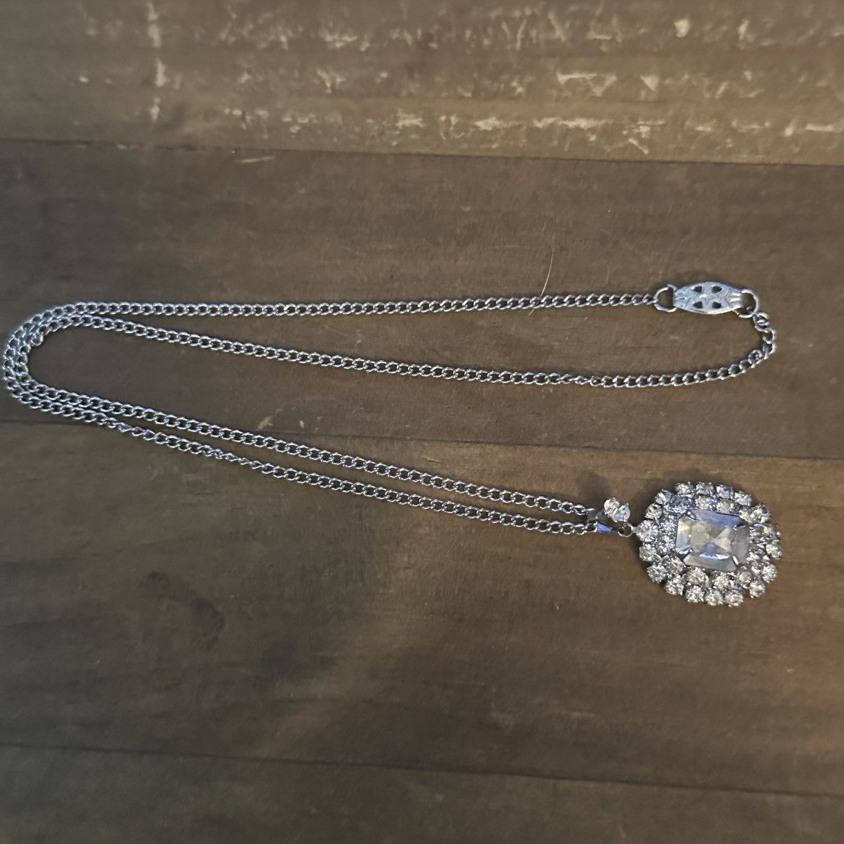 Vintage Vintage silver tone simulated diamonds pendant necklace Size ONE SIZE - 2 Thumbnail