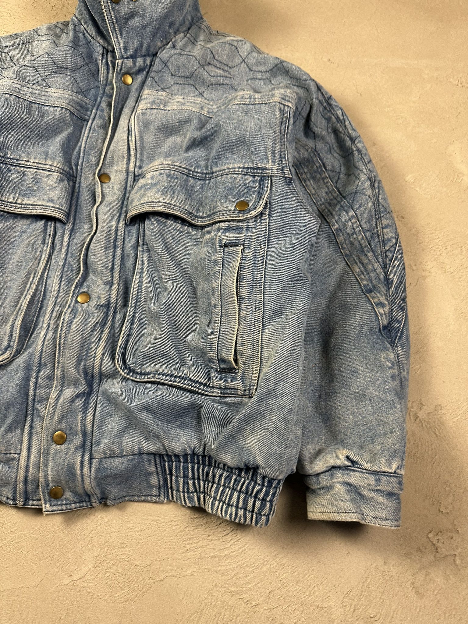 Vintage 80s Avant Garde Denim Sherpa Military Bomber Boxy Jacket Size US L / EU 52-54 / 3 - 5 Thumbnail