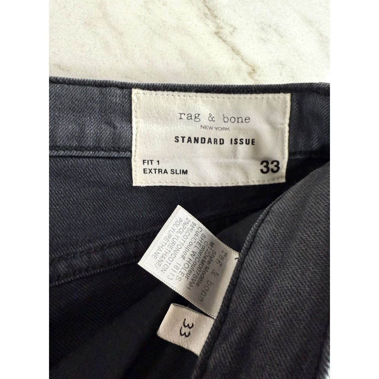 Rag & Bone rag & bone Standard Issue Fit 1 Slim Jeans Mens 33x34 Black Button Fly Size US 33 - 4 Thumbnail