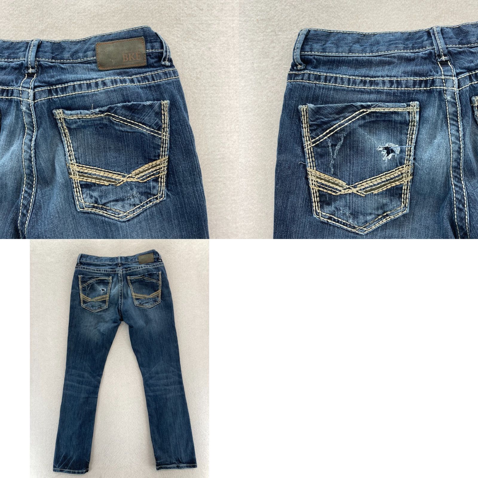 Vintage Buckle BKE Jeans Mens 32x30 Jake Straight Leg Dark Blue Stretch Denim Distressed Size US 32 / EU 48 - 9 Thumbnail