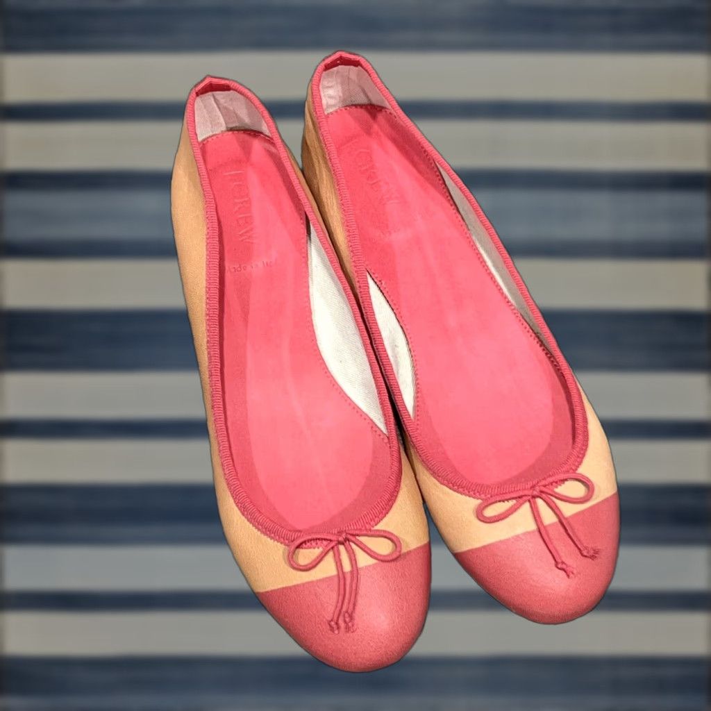 J.Crew VINTAGE J.CREW Natalia Dip Dyed Leather Ballet Flats Size 8.5 Tan Pink Womens Size US 8.5 / IT 38.5 - 1 Thumbnail