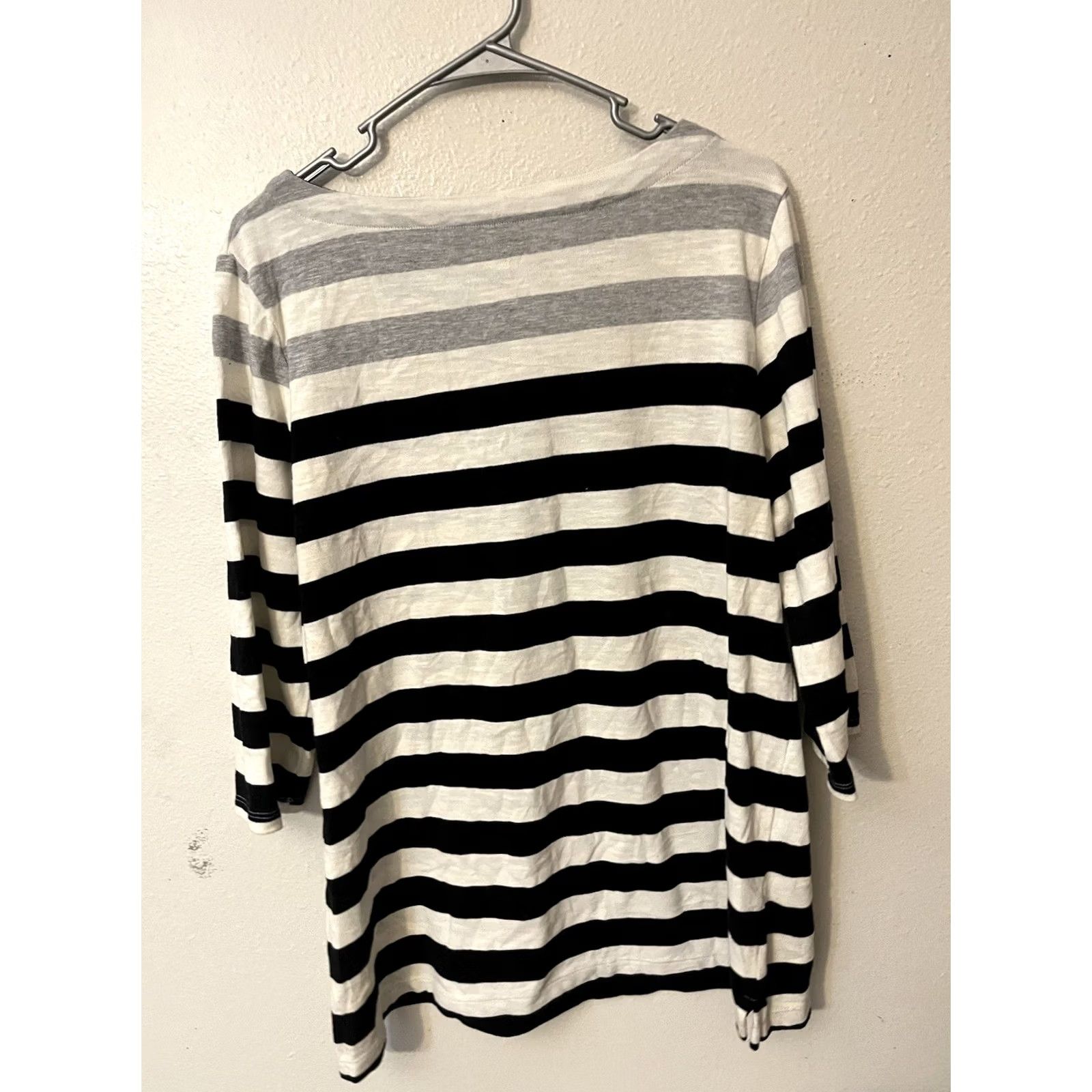 Croft & Barrow Croft & Barrow Women's Black White Gray Striped Long Sleeve Round Neck Top XL Size XL / US 12-14 / IT 48-50 - 3 Thumbnail