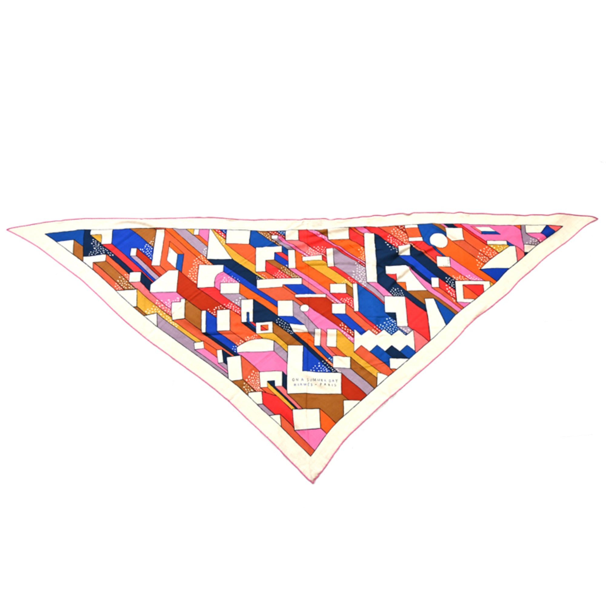 Hermes Hermès Triangle Geant OnaSummerDay Women's Scarf Muffler Cashmere/Silk Multicolor