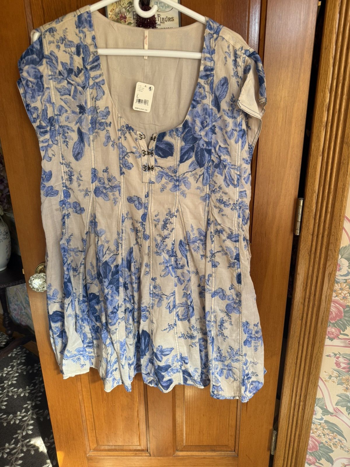 Free People Blue and white floral mini dress Size L / US 10 / IT 46 - 1 Thumbnail