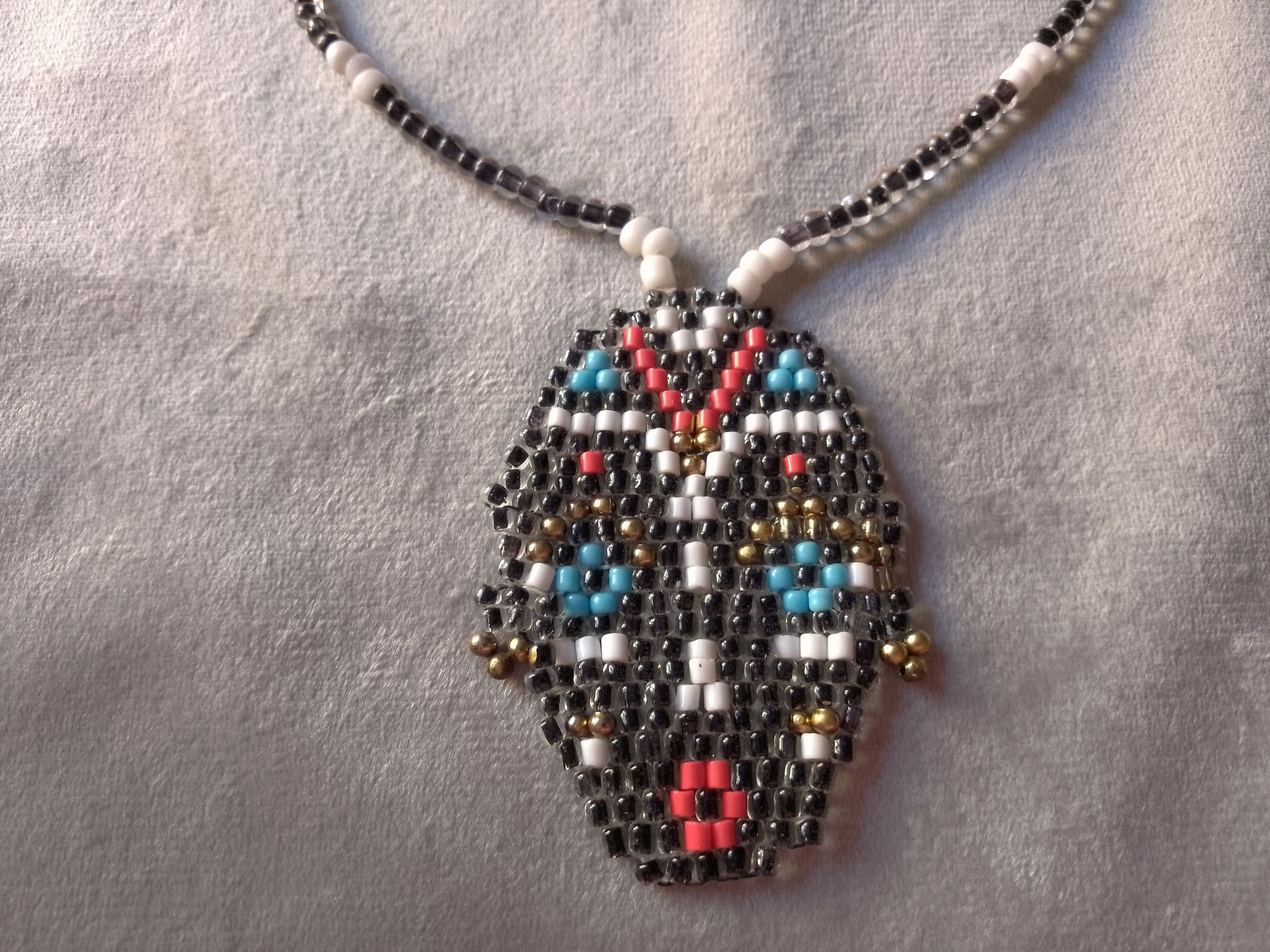 Handmade Black beaded necklace Tribal woman face pendant Size ONE SIZE - 5 Thumbnail