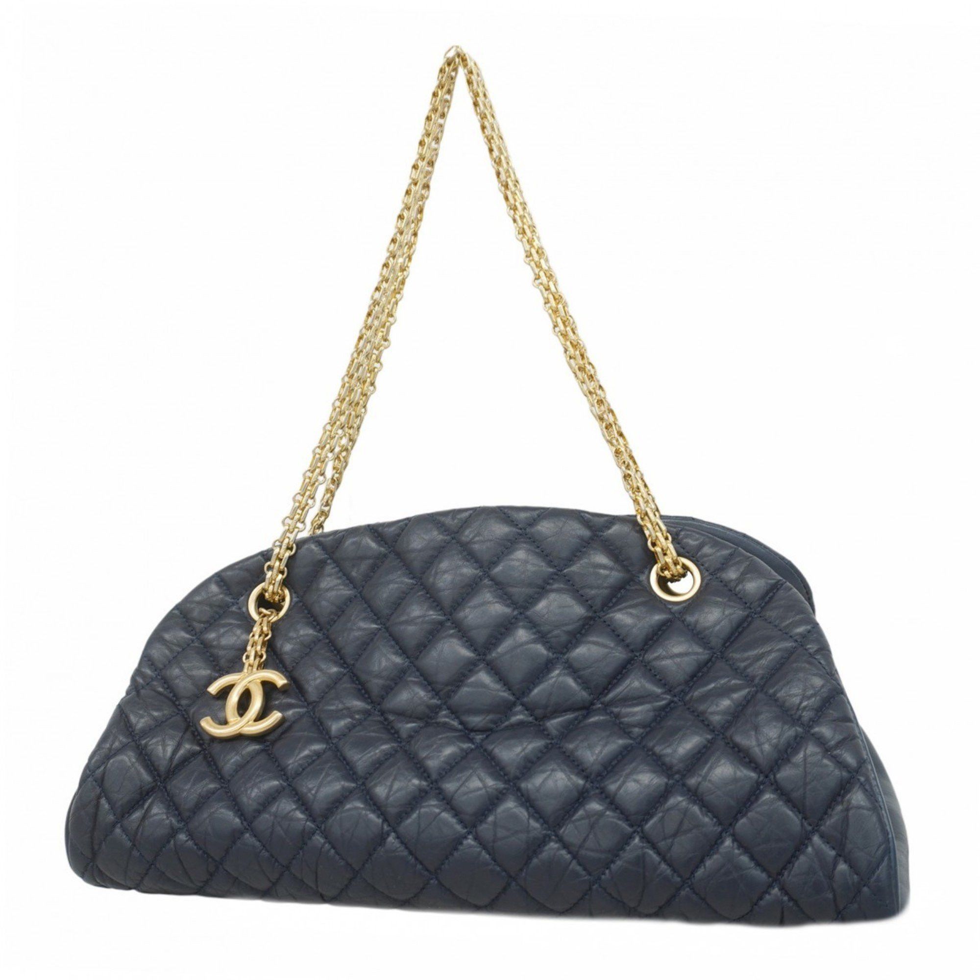 Chanel Shoulder Bag Mademoiselle Chain Calfskin Navy Women's in Blue